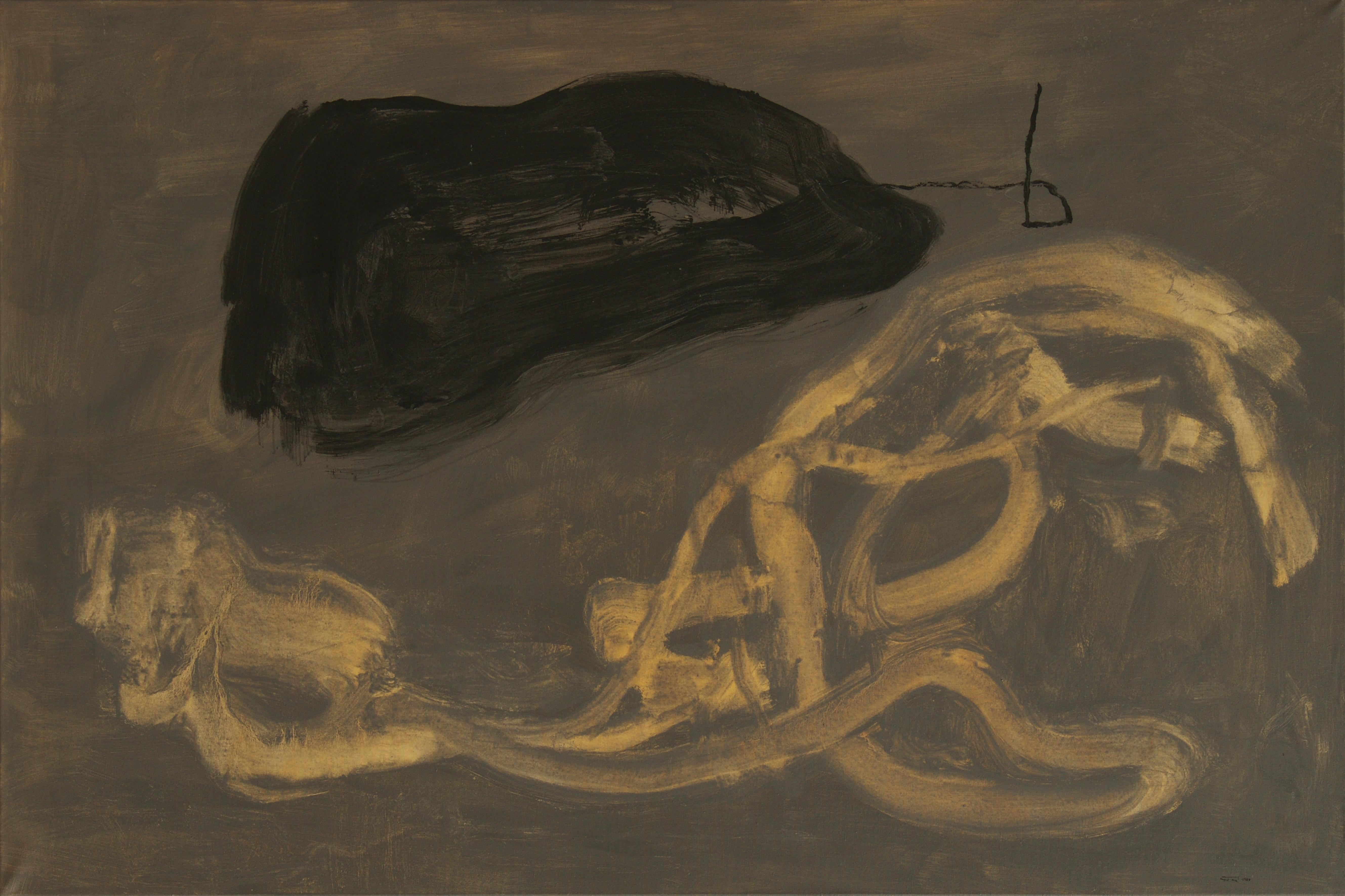 RAFAEL RUZ Abstract Painting - Ruz  8 Big. Black  Brown  golden acrylic canvas painting