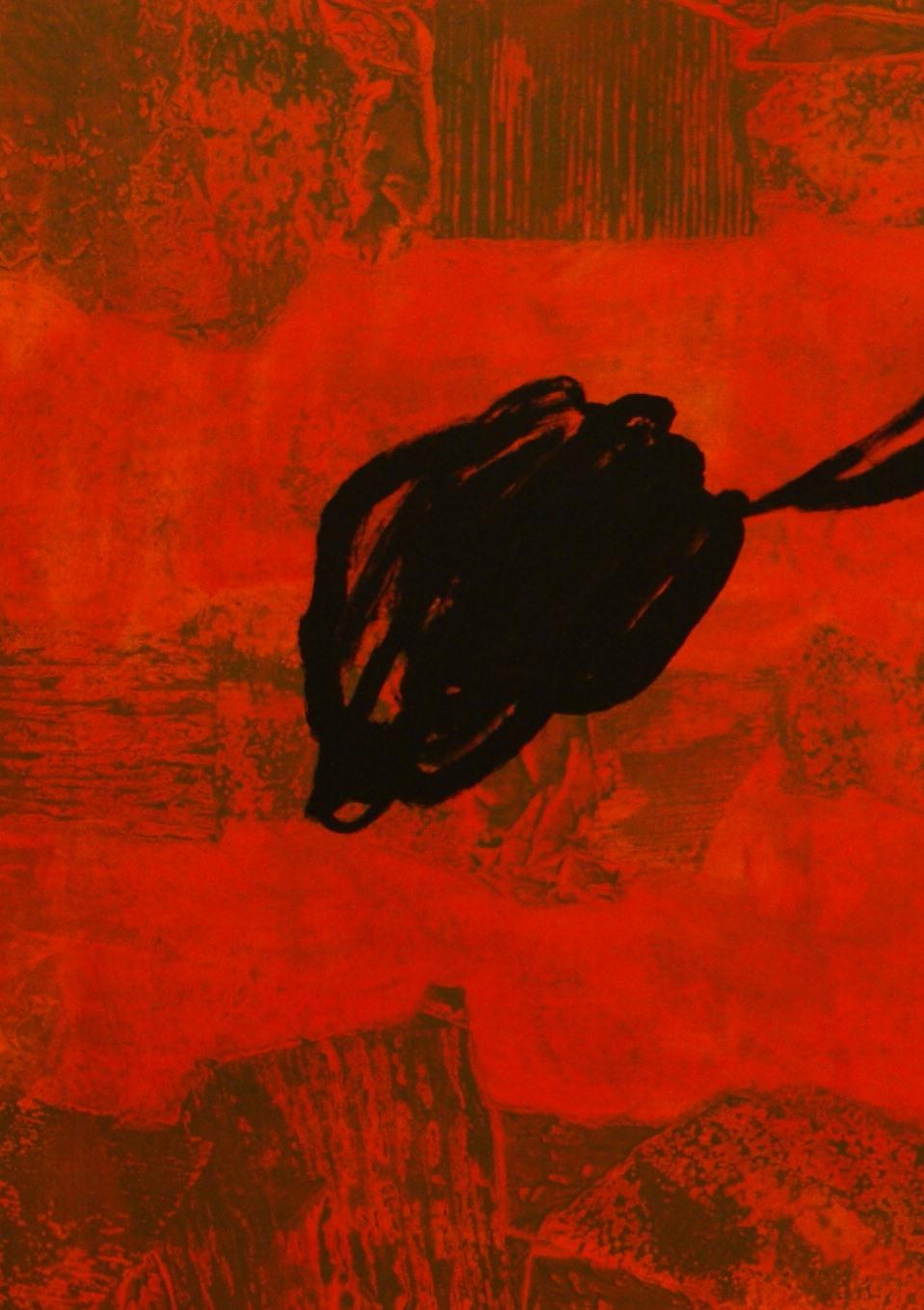 Ruz 8 Big Red Black  Peinture à l'acrylique abstraite carrée originale - Painting de RAFAEL RUZ