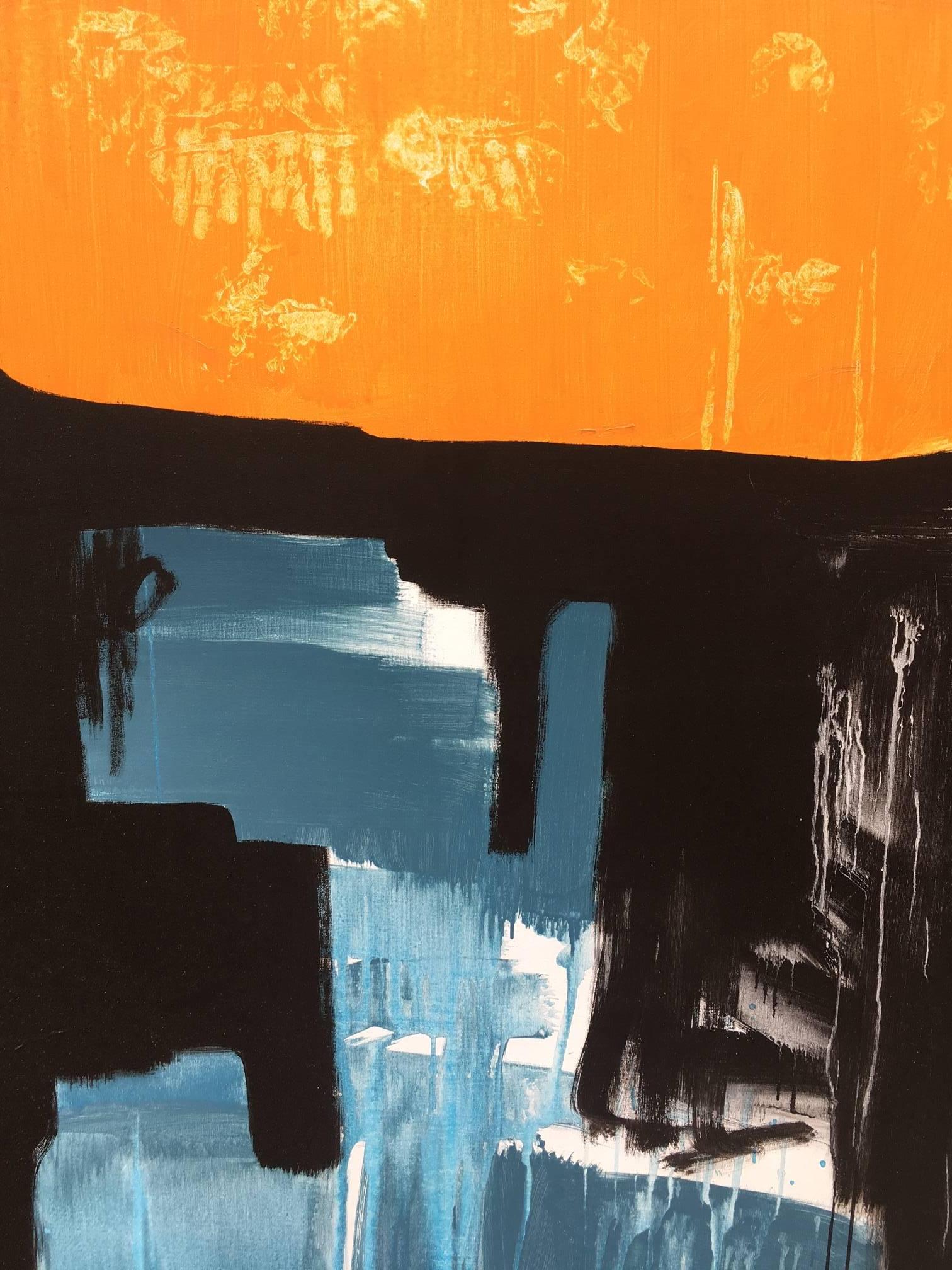 Ruz 8 Schwarz  Goldene   Gelb  Blau   Original abstraktes Gemälde auf Leinwand aus Acryl im Angebot 1