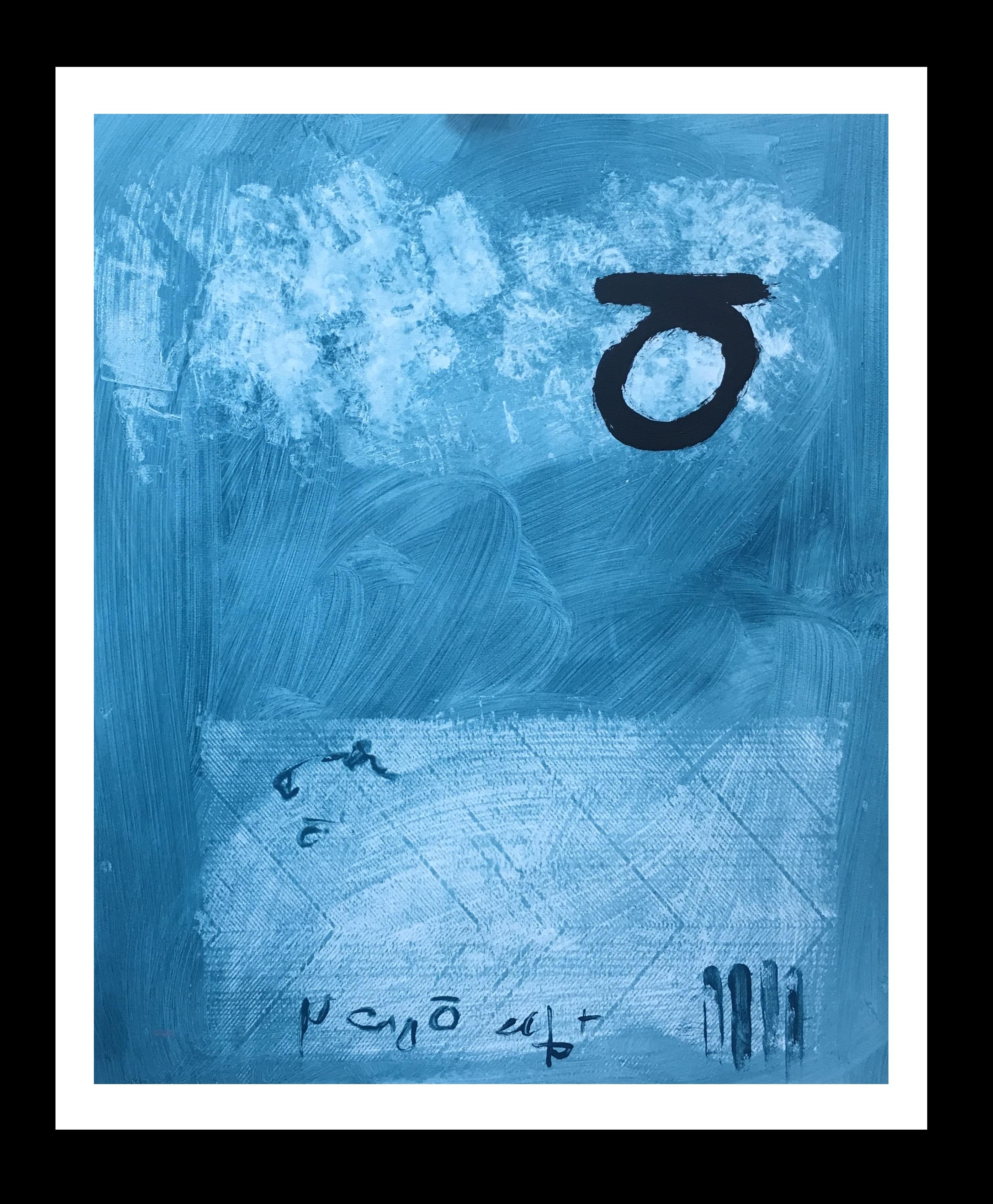 RAFAEL RUZ Abstract Painting - Ruz  Vertical  Blue Black   Abstract Acrylic on paper Painting