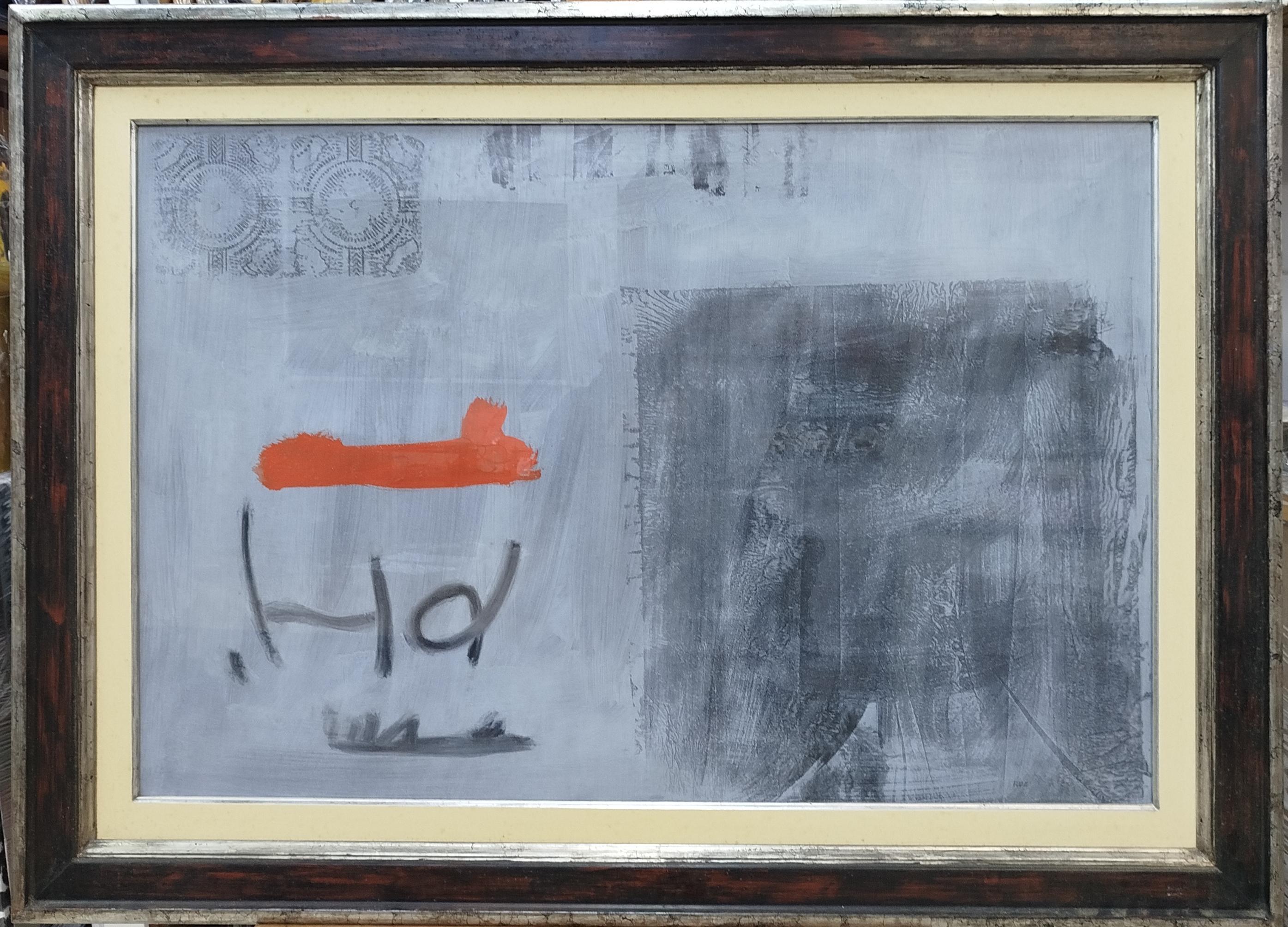 Ruz Abstract Acrylic Painting on Paper, Framed, 21st Century