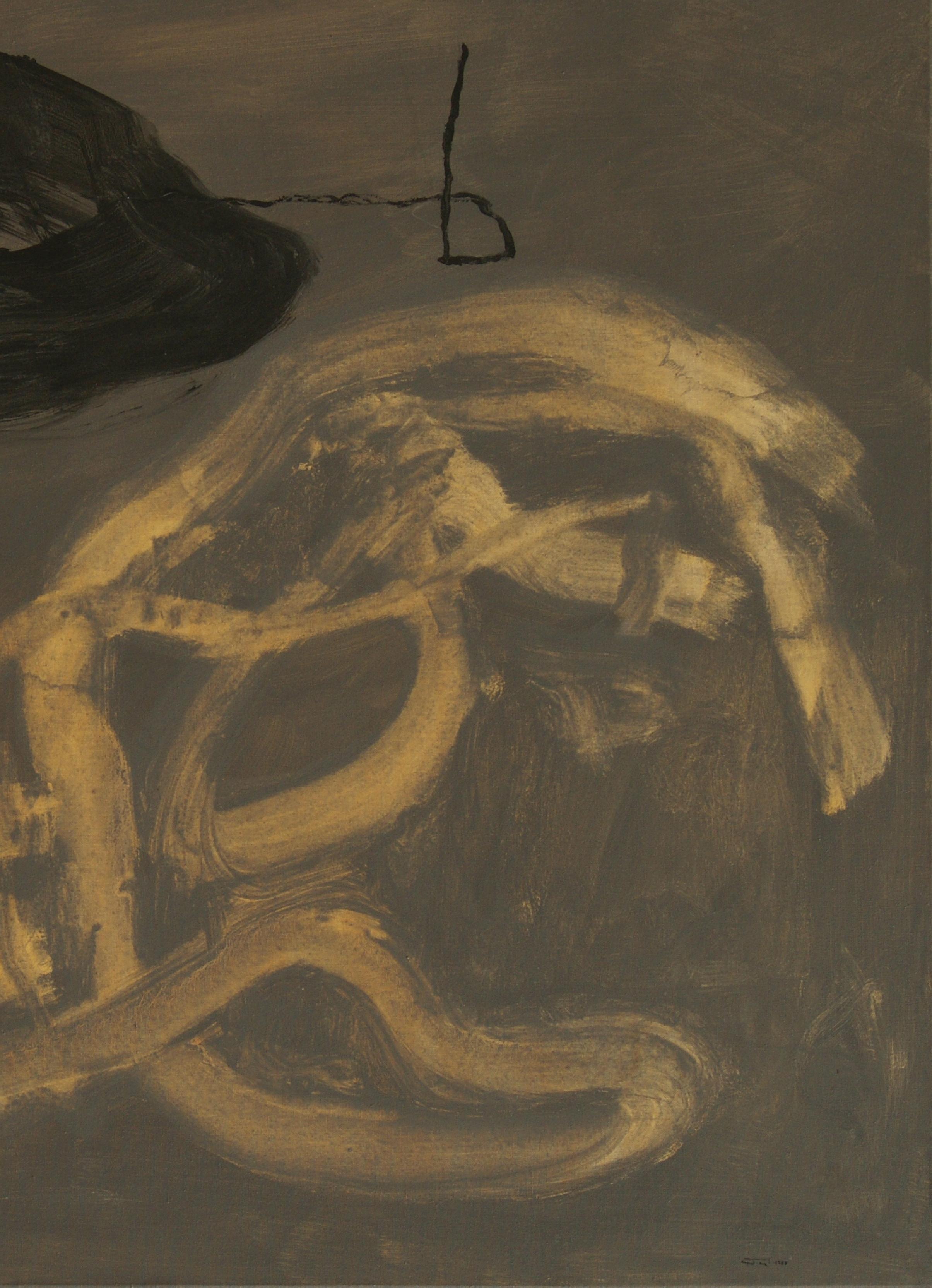 Ruz  Groß. Schwarz  Braun  Goldenes Acryl-Leinwandgemälde (Abstrakt), Painting, von RAFAEL RUZ