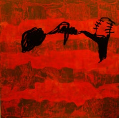 Ruz  Big Red Black  Peinture à l'acrylique abstraite carrée originale