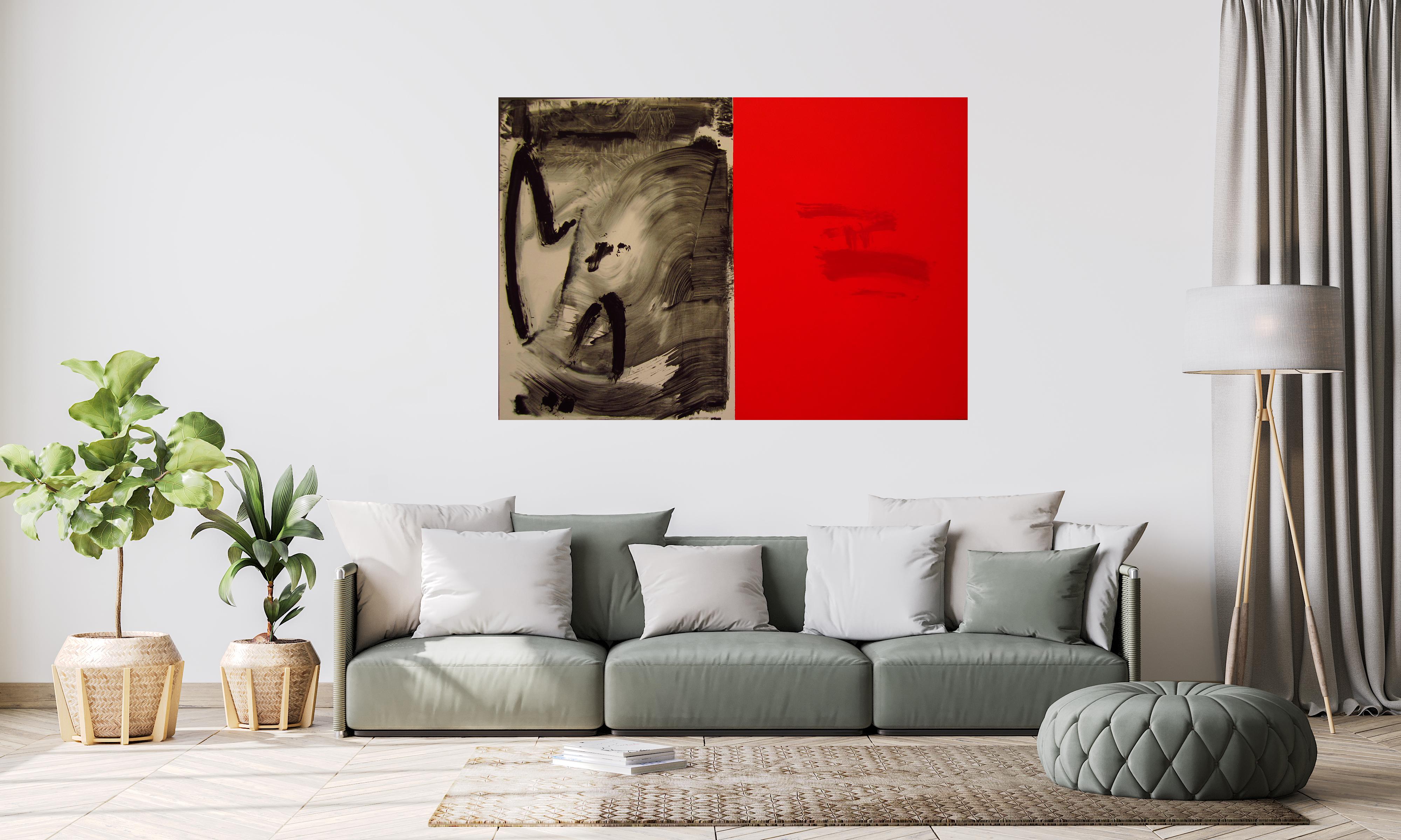 Ruz 6 Grande  Rojo  Gris  Negro    Pintura abstracta acrílica sobre lienzo en venta 2