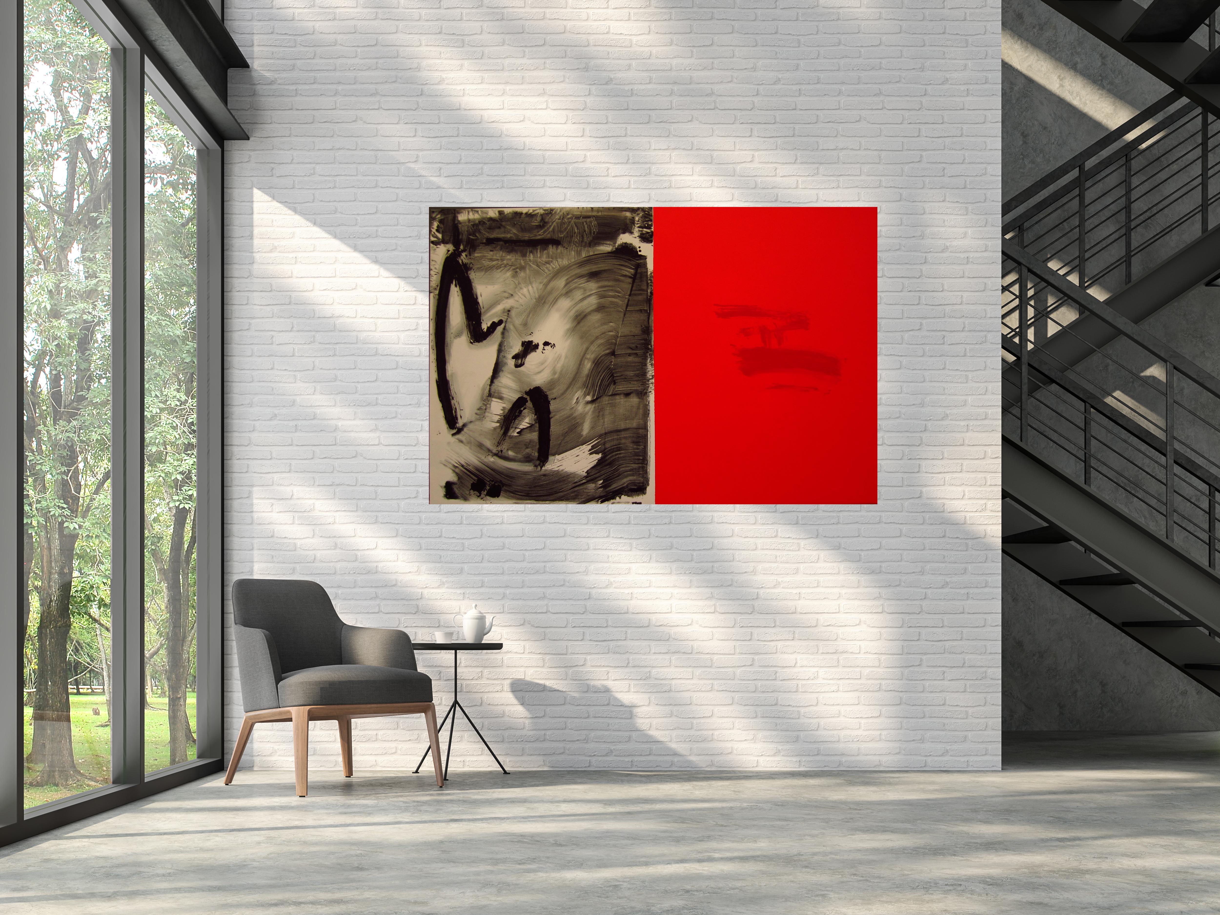 Ruz 6 Grande  Rojo  Gris  Negro    Pintura abstracta acrílica sobre lienzo en venta 3