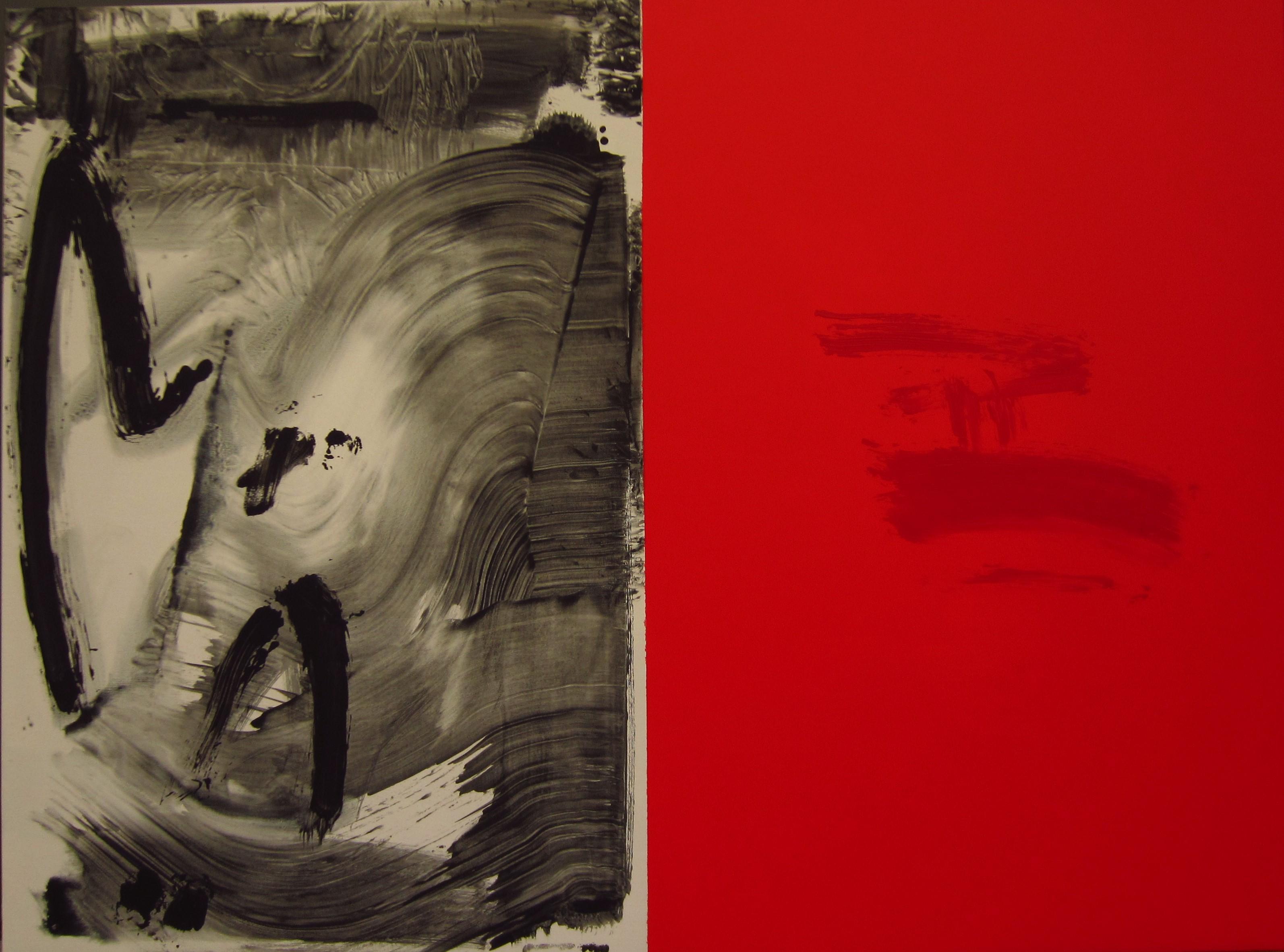 Abstract Painting de RAFAEL RUZ - Ruz 6 Grande  Rojo  Gris  Negro    Pintura abstracta acrílica sobre lienzo