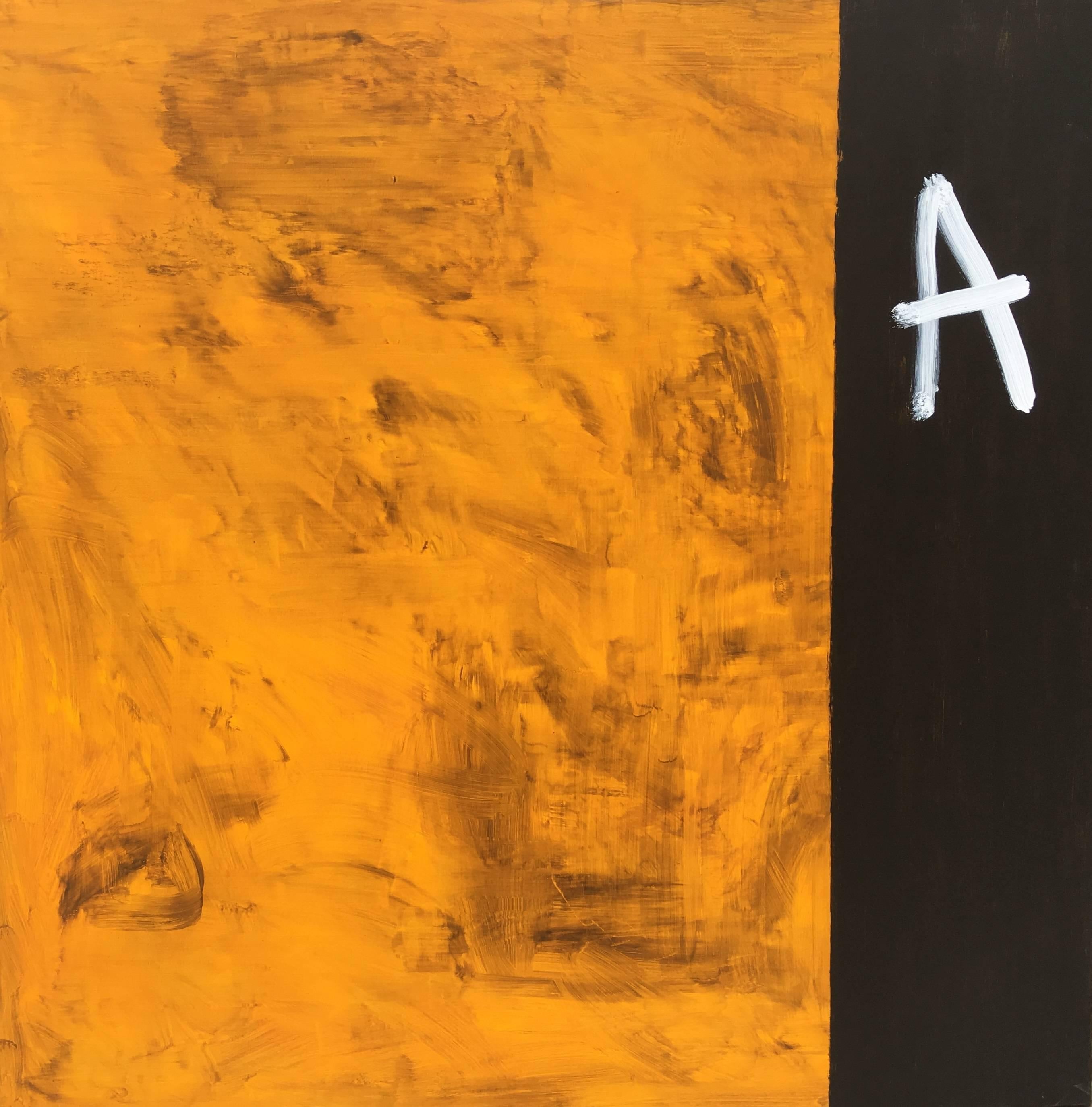 RAFAEL RUZ Abstract Painting - Ruz  Big  Square  Gold and Black original abstract acrylic painting