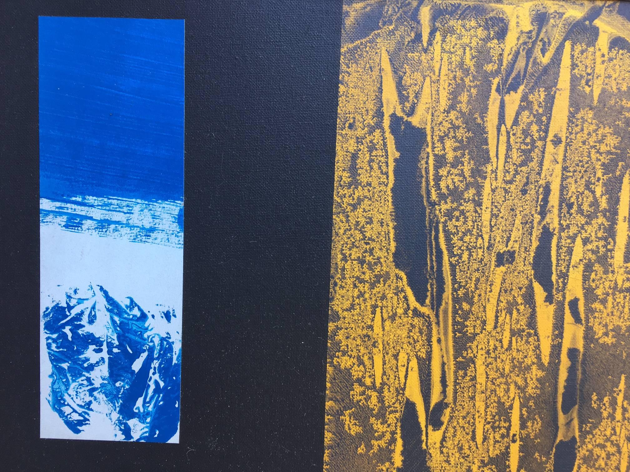 Ruz  Nero  Oro  Giallo  tela acrilica astratta originale - Painting Astratto di RAFAEL RUZ