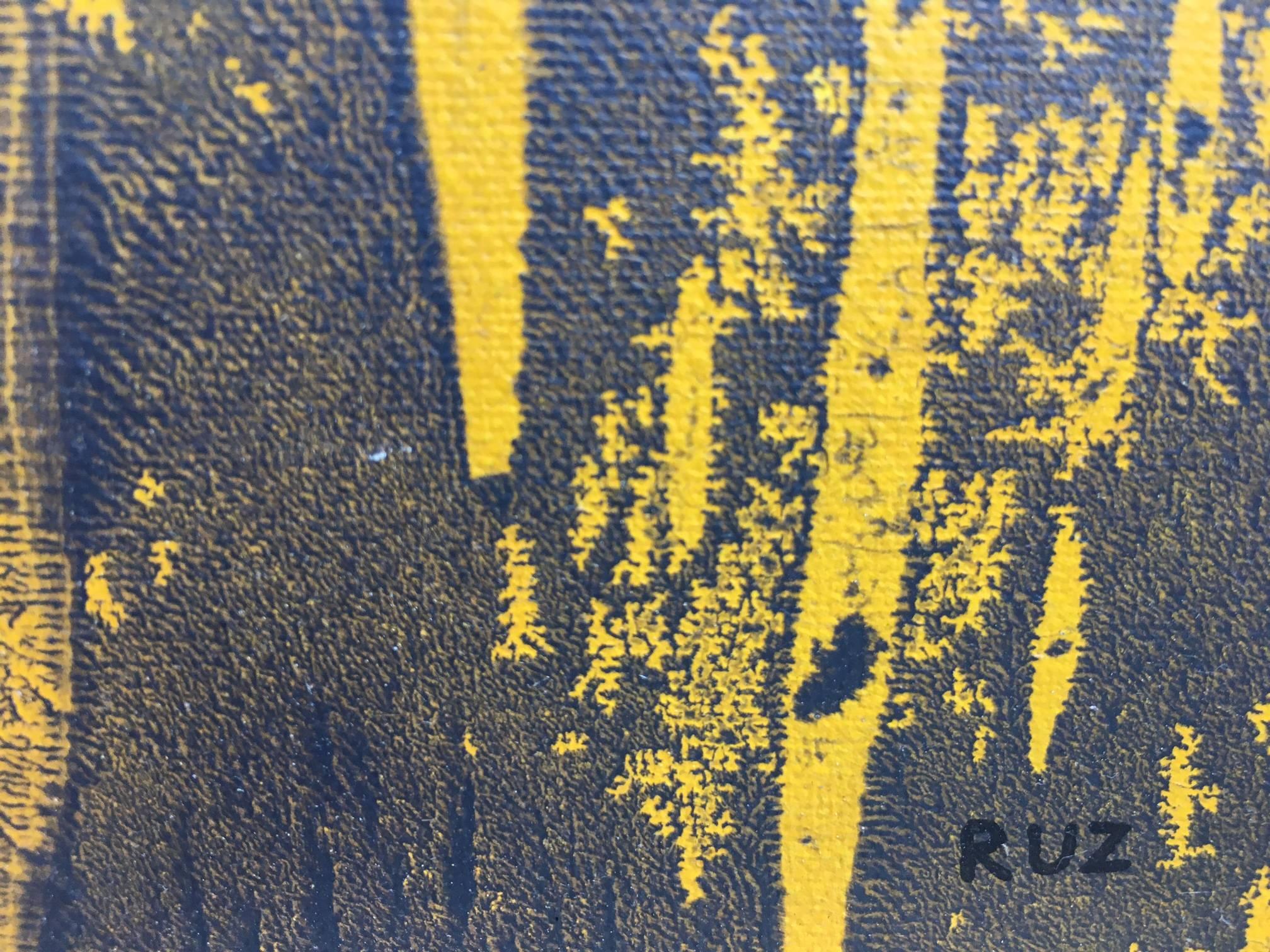 Ruz  Nero  Oro  Giallo  tela acrilica astratta originale in vendita 1