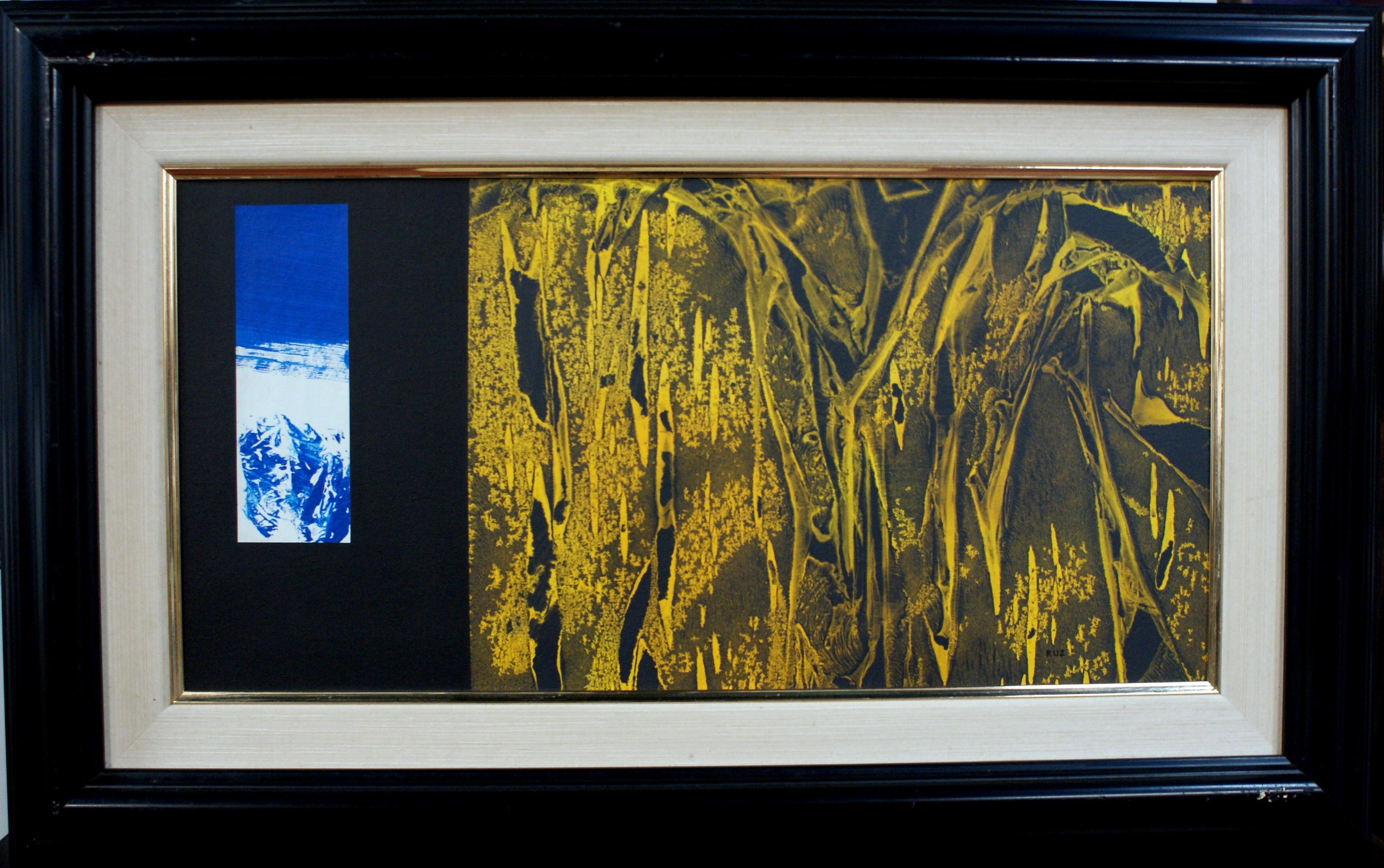 RAFAEL RUZ Abstract Painting - Ruz  Black  Golden  Yellow  original abstract acrylic canvas 