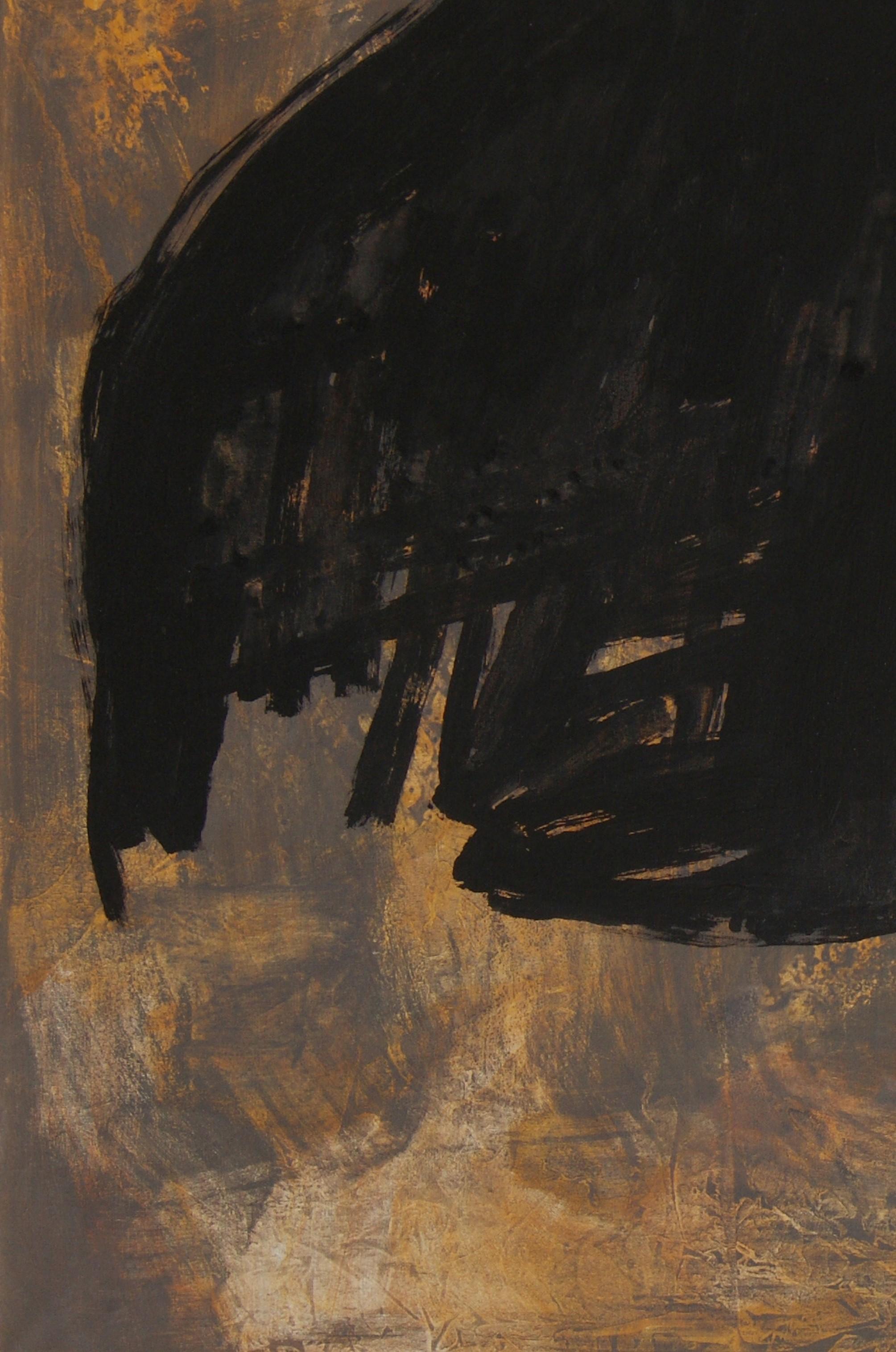Ruz 9 Noir  Peinture sur toile acrylique gris doré - Painting de RAFAEL RUZ