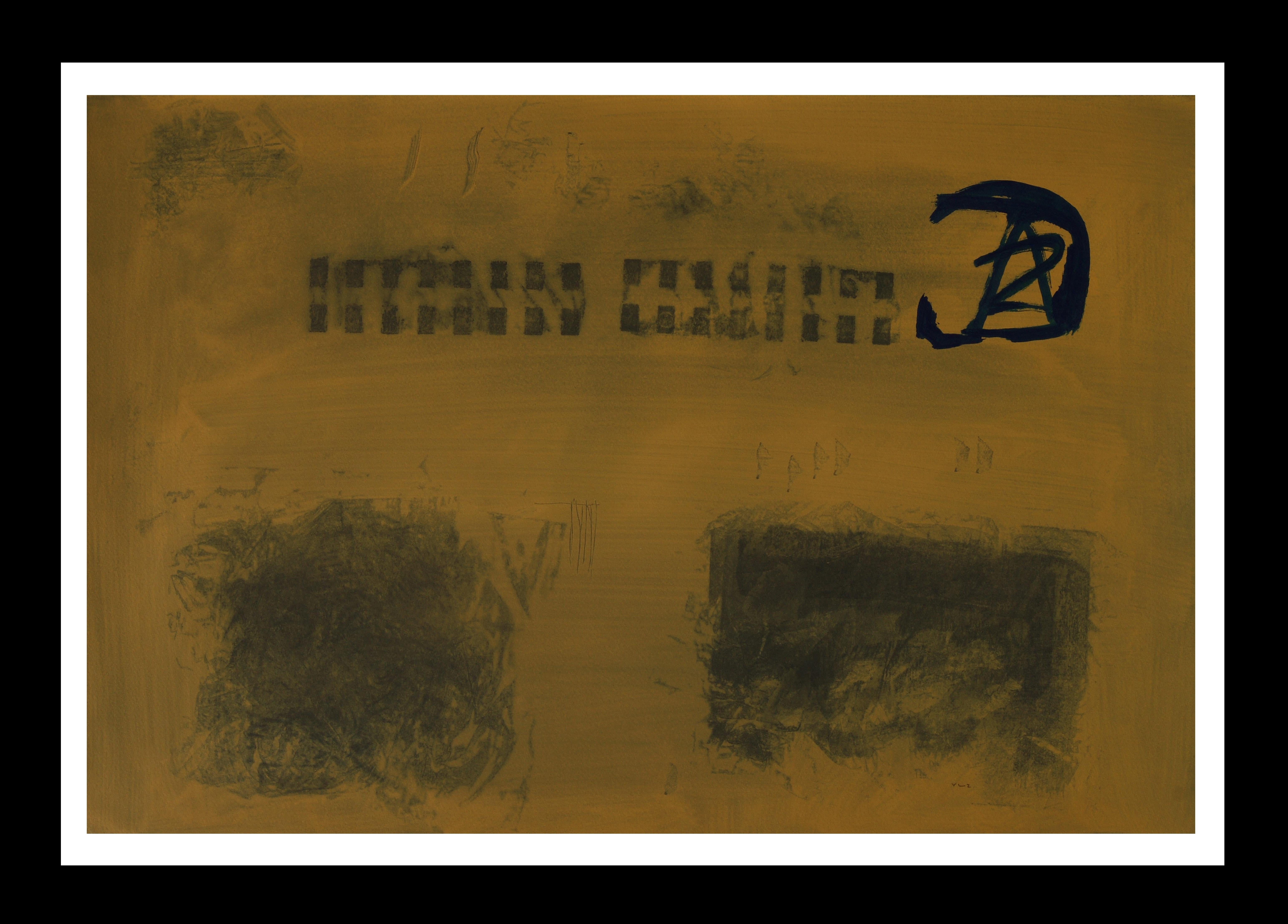 Ruz  black on golden original abstract acrylic painting - Painting by RAFAEL RUZ