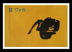 Ruz black on golden original abstract acrylic painting