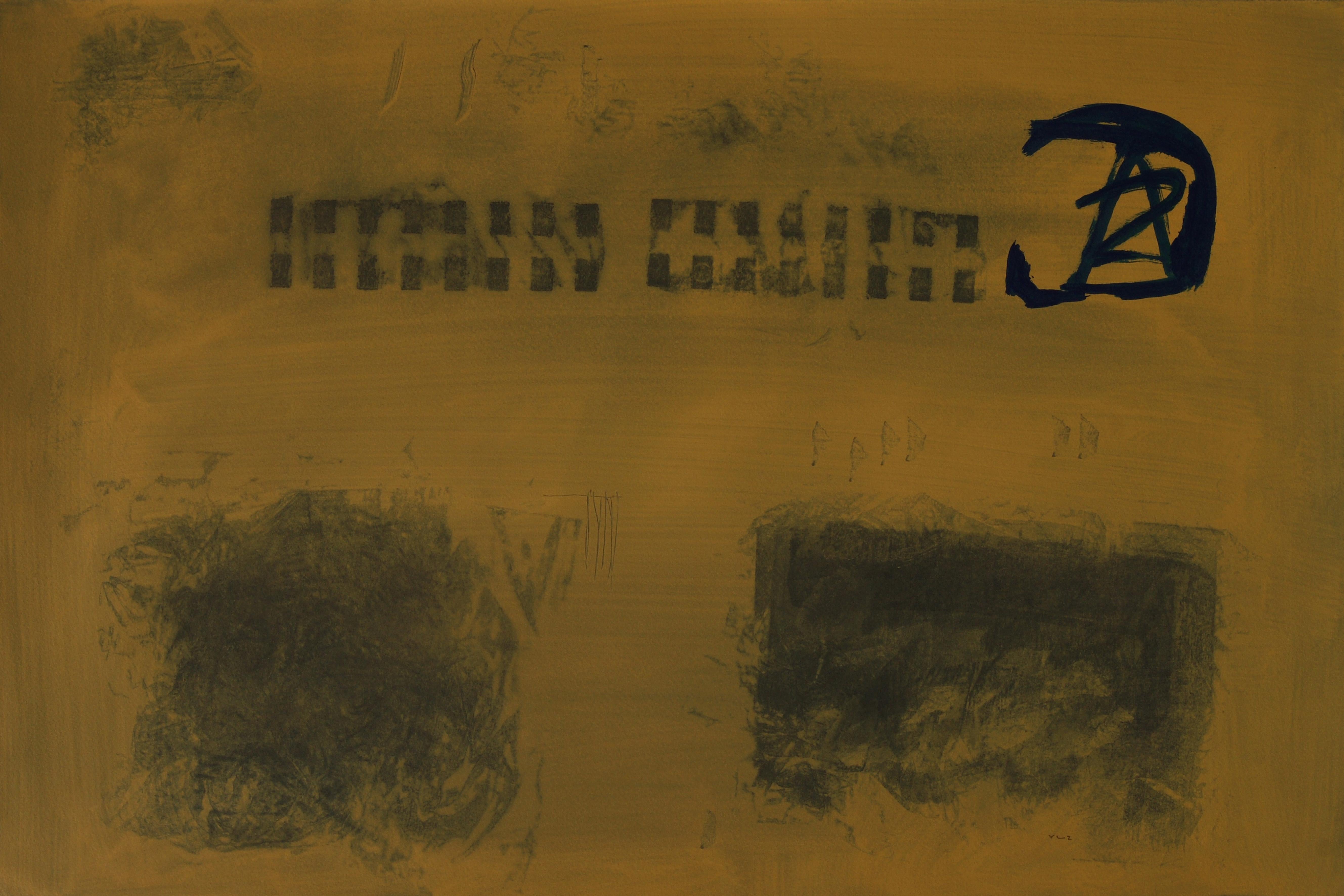 Ruz  black on golden original abstract acrylic painting - Brown Abstract Painting by RAFAEL RUZ