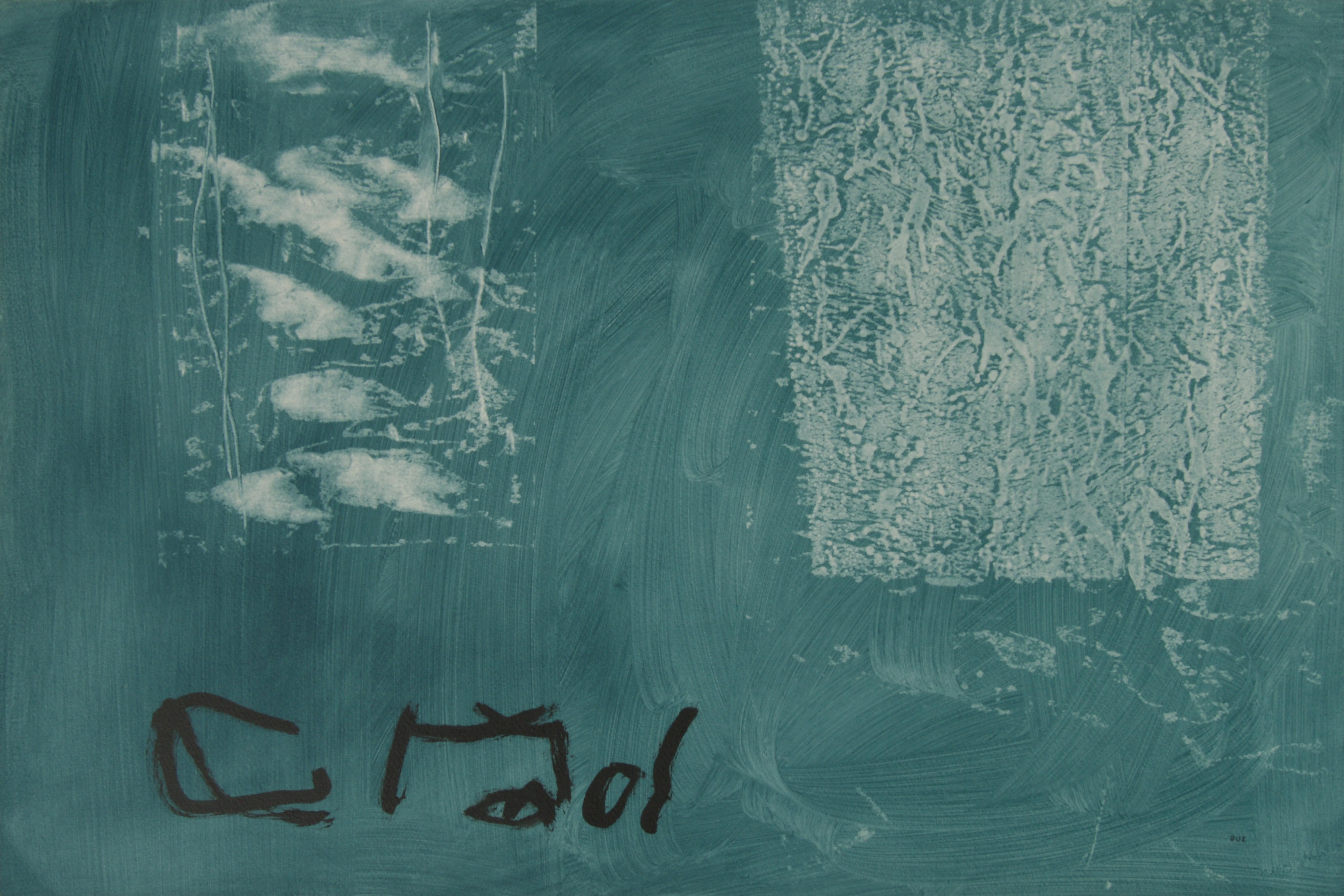 Ruz  nero su verde pittura acrilica astratta originale - Painting di RAFAEL RUZ