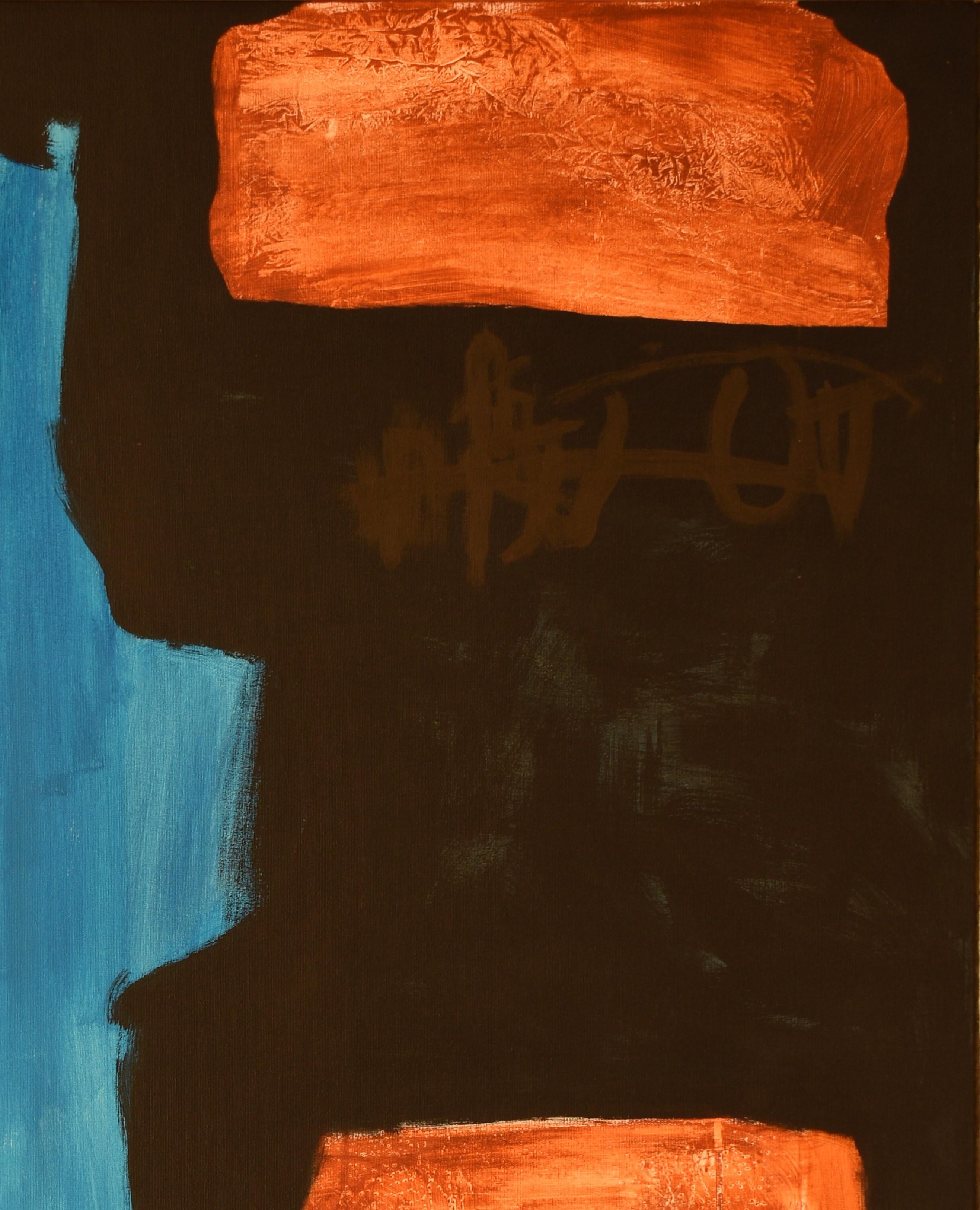 Ruz  Black  Orange  Blue  Vertical  Origen Landscapes -  Abstract Acrylic - Painting by RAFAEL RUZ