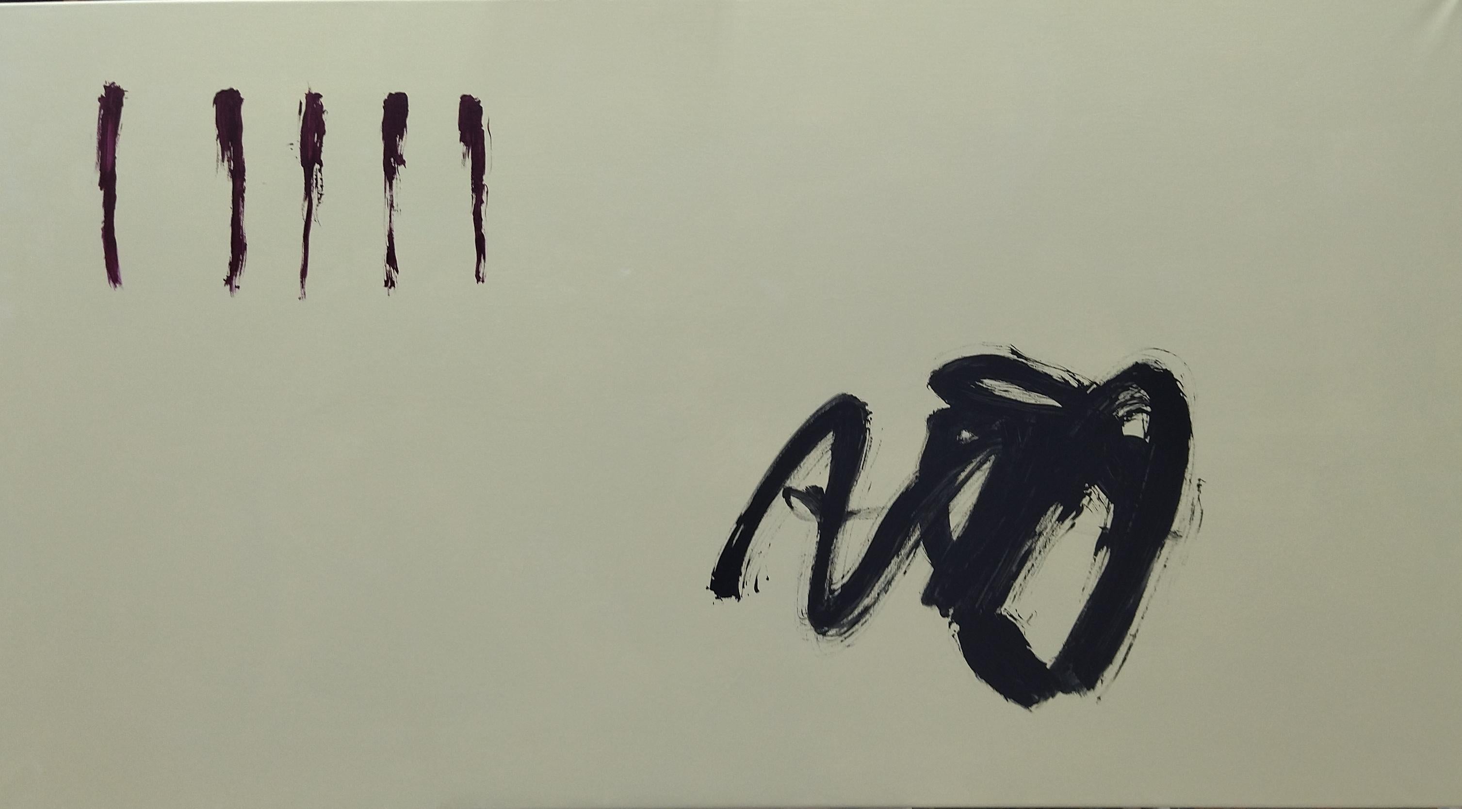 Ruz Black Red Abstract Acrylic Painting on Cotton Canvas, 21st Century