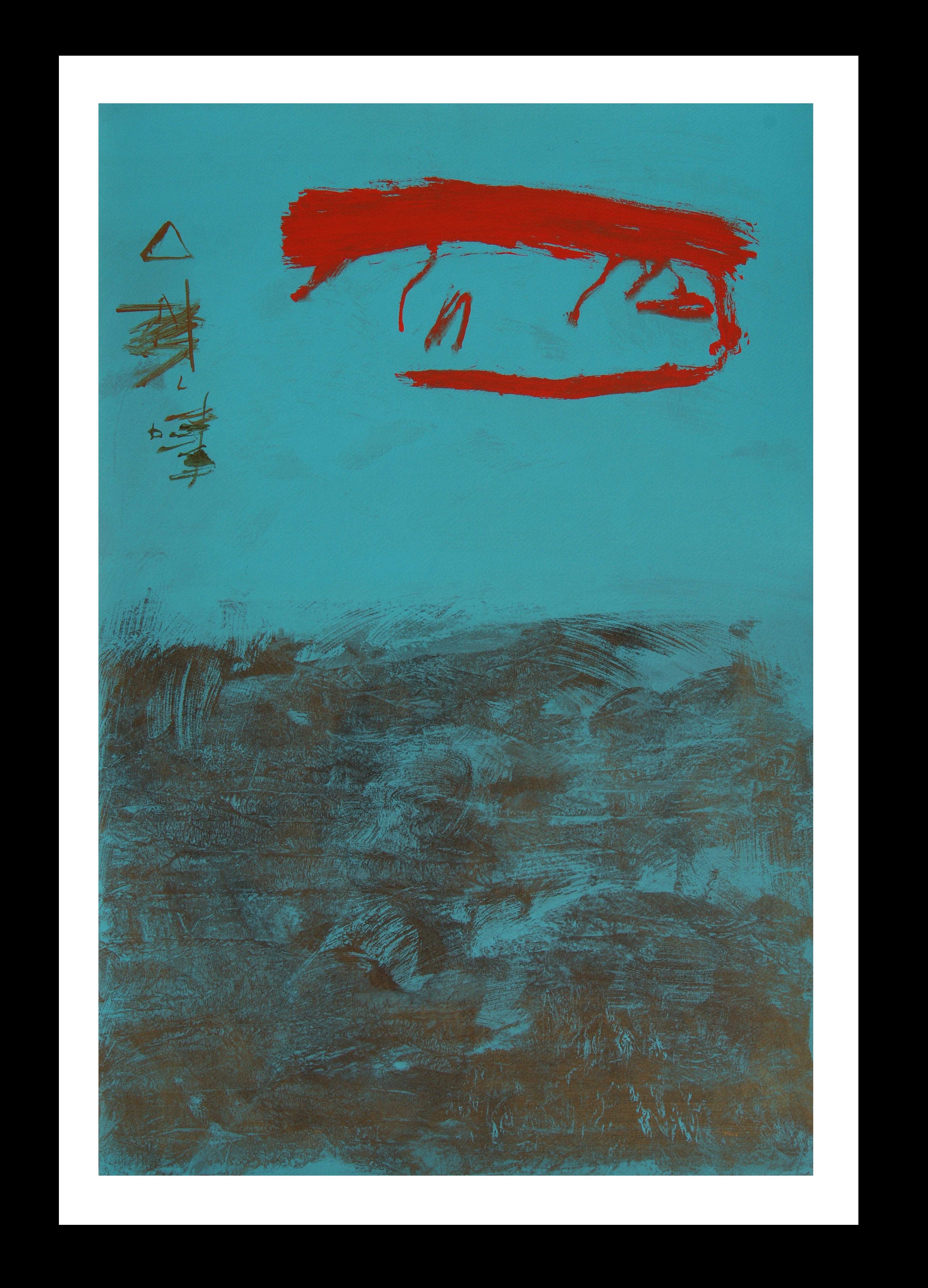 RAFAEL RUZ Abstract Painting - Ruz  black red blue original abstract acrylic painting