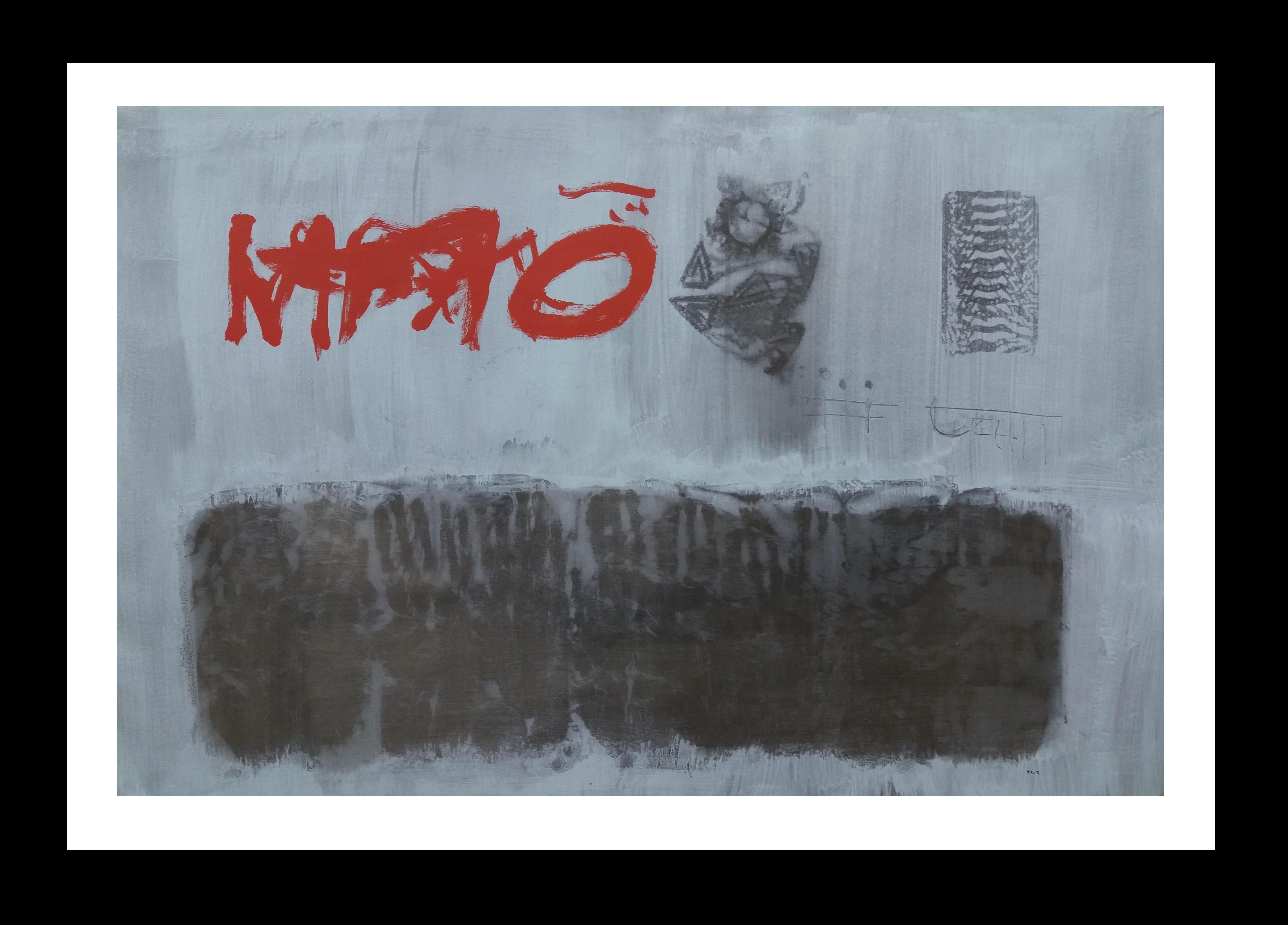 Ruz   Noir  Grafisme rouge  peinture acrylique abstraite originale