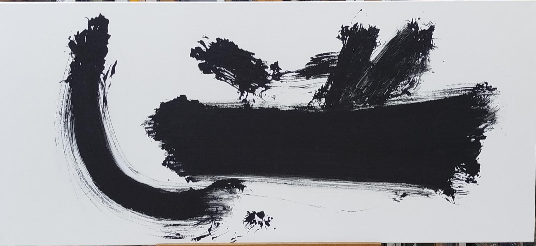 RAFAEL RUZ Abstract Painting – Ruz Black White Que Lejos. Landschaften - Abstrakte Acrylmalerei