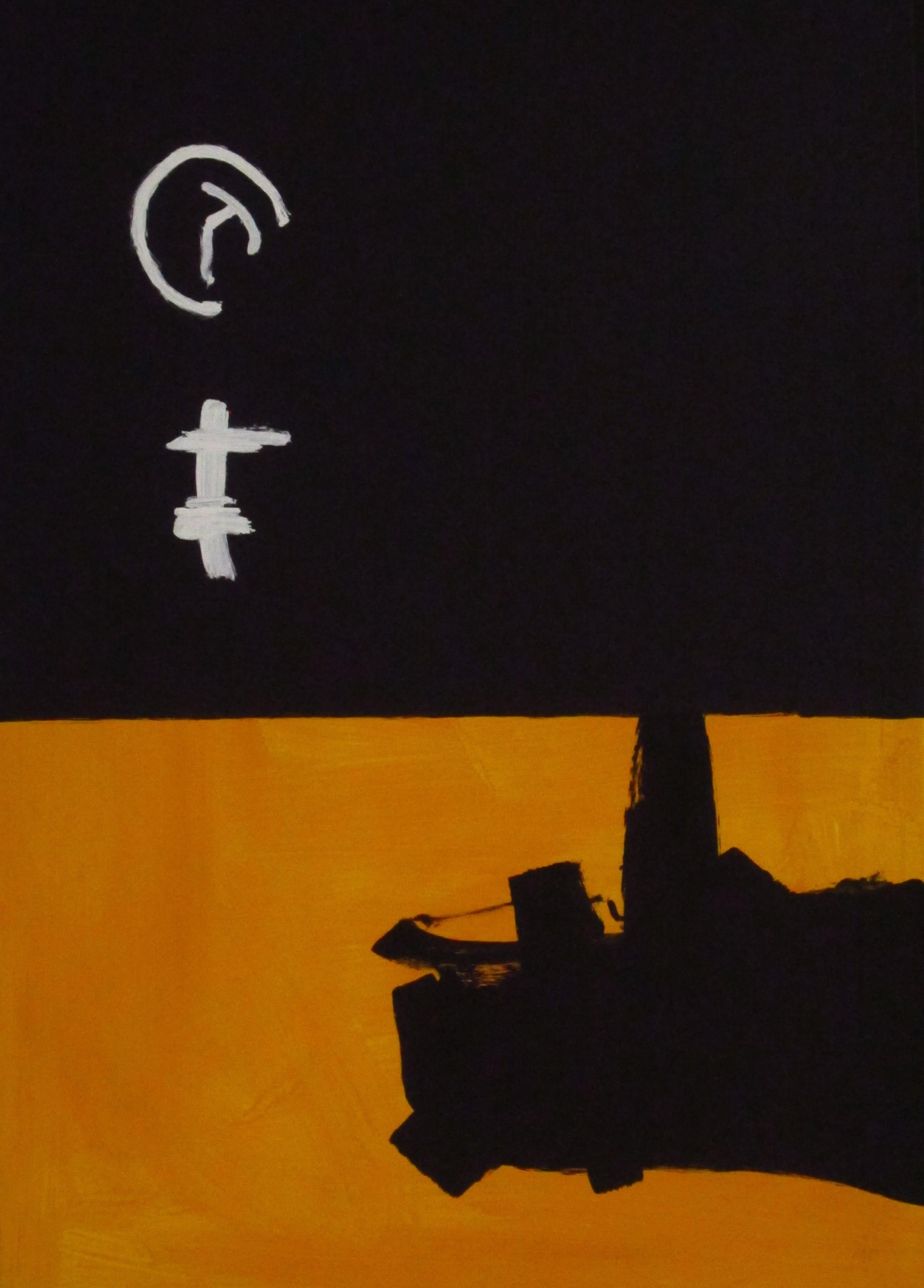 RAFAEL RUZ Abstract Painting - Ruz Black yellow Abstract Acrylic  Painting