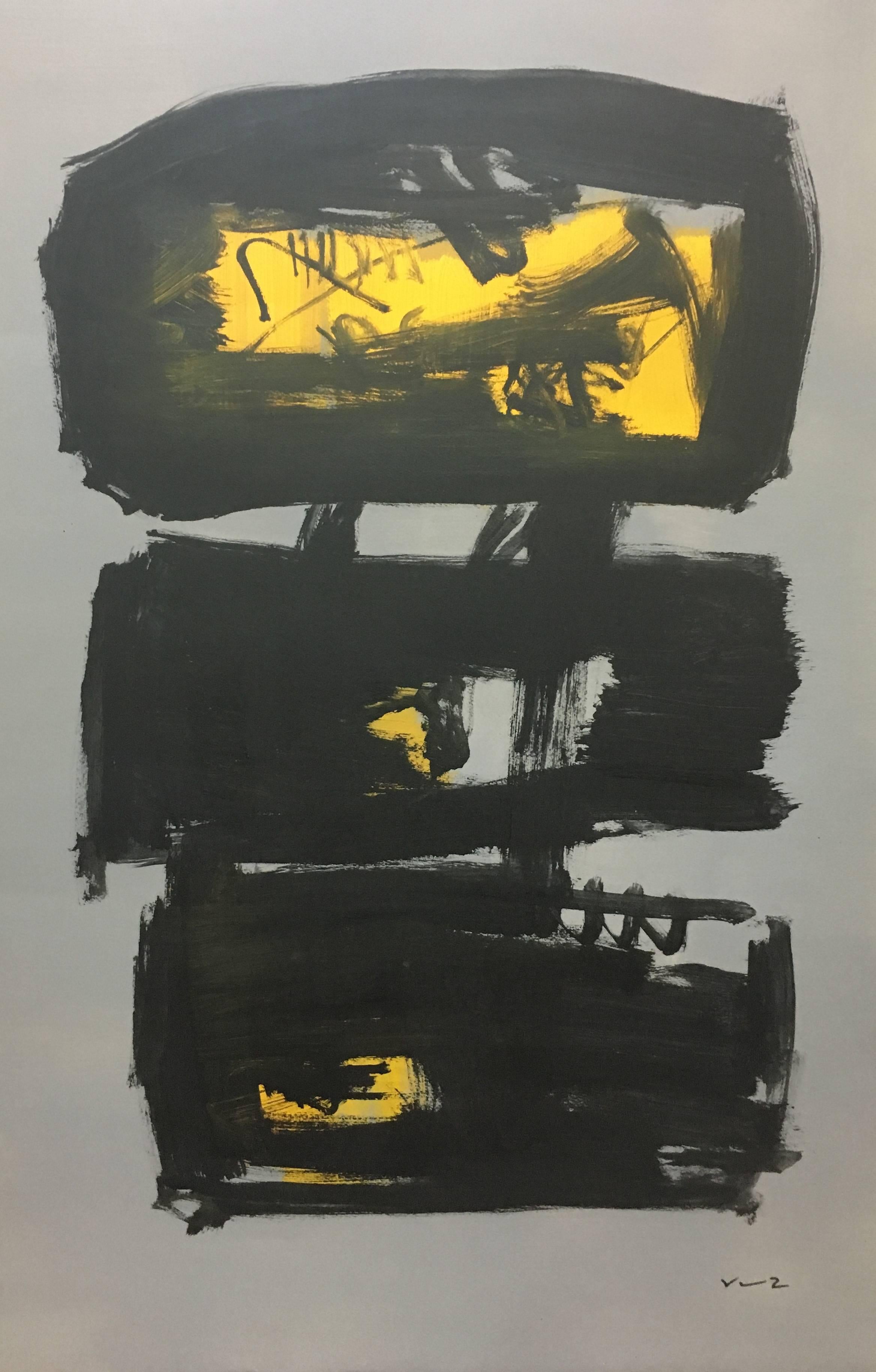 Abstract Painting di RAFAEL RUZ - Ruz 21 Nero giallo pittura acrilica astratta originale