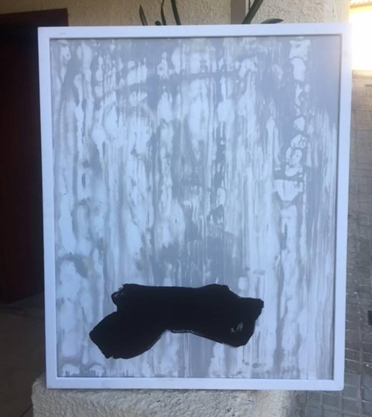 Ruz Blu Nero  Interni   Pittura originale astratta su tela - Painting di RAFAEL RUZ