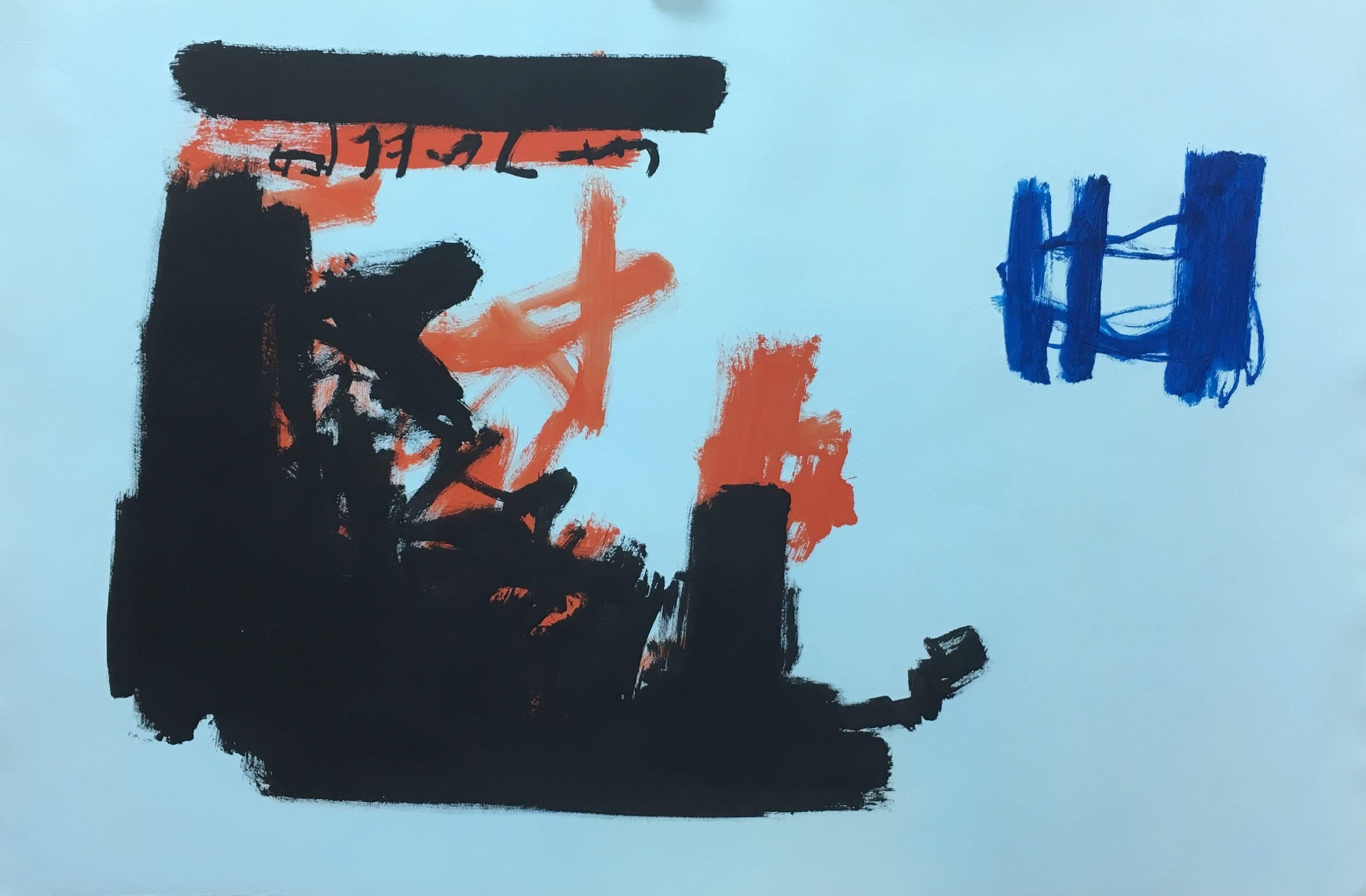 Ruz   Blu  Paesaggi interni - Pittura astratta acrilica su carta - Painting di RAFAEL RUZ