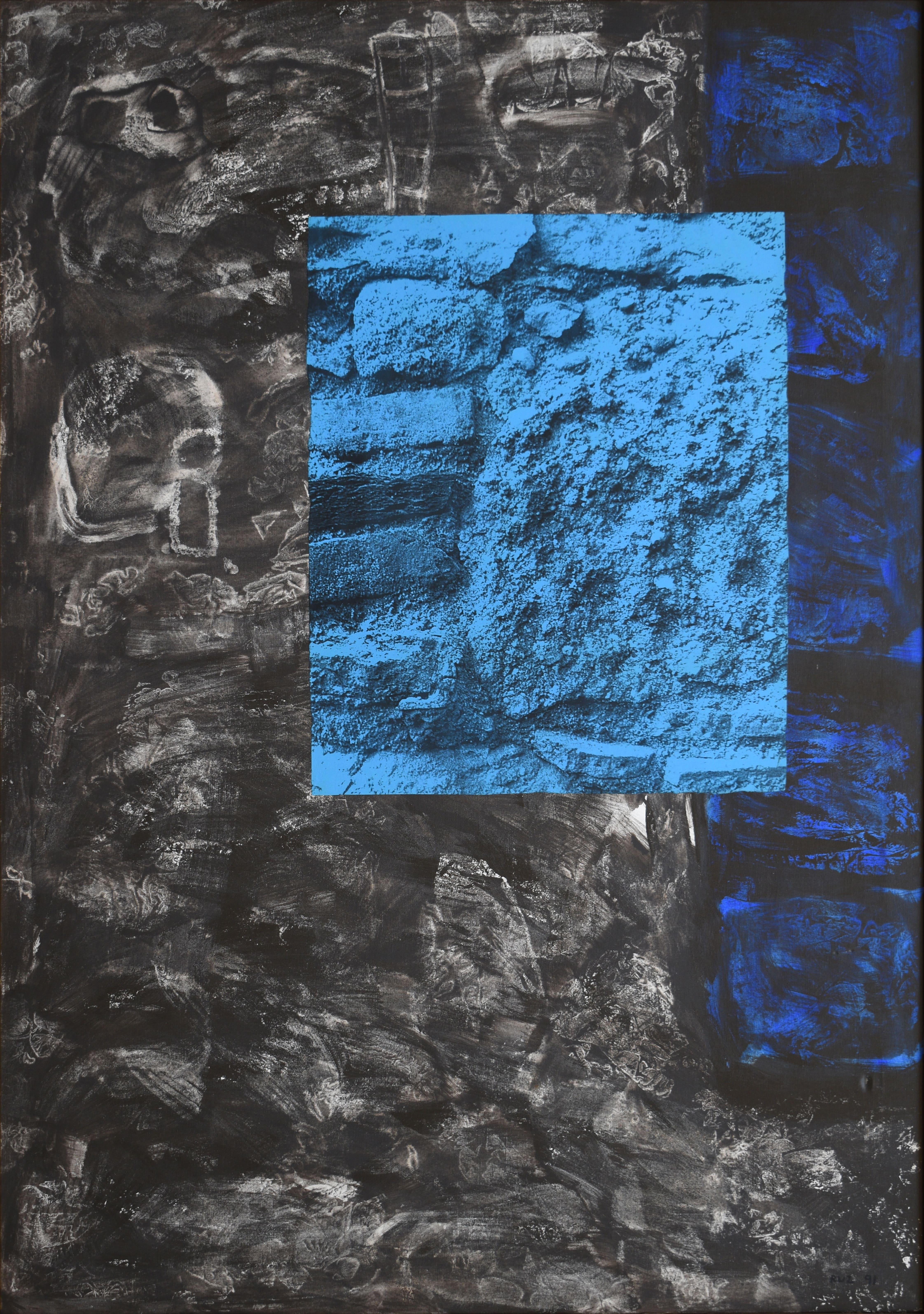 RAFAEL RUZ Abstract Painting - Collage Sobre Lienzo, Abstract Acrylic Painting, 21st Century, Framed