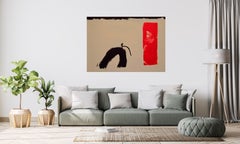Ruz   Creme und Rot  Landschaften -  Abstraktes Gemälde in Acryl auf Leinwand