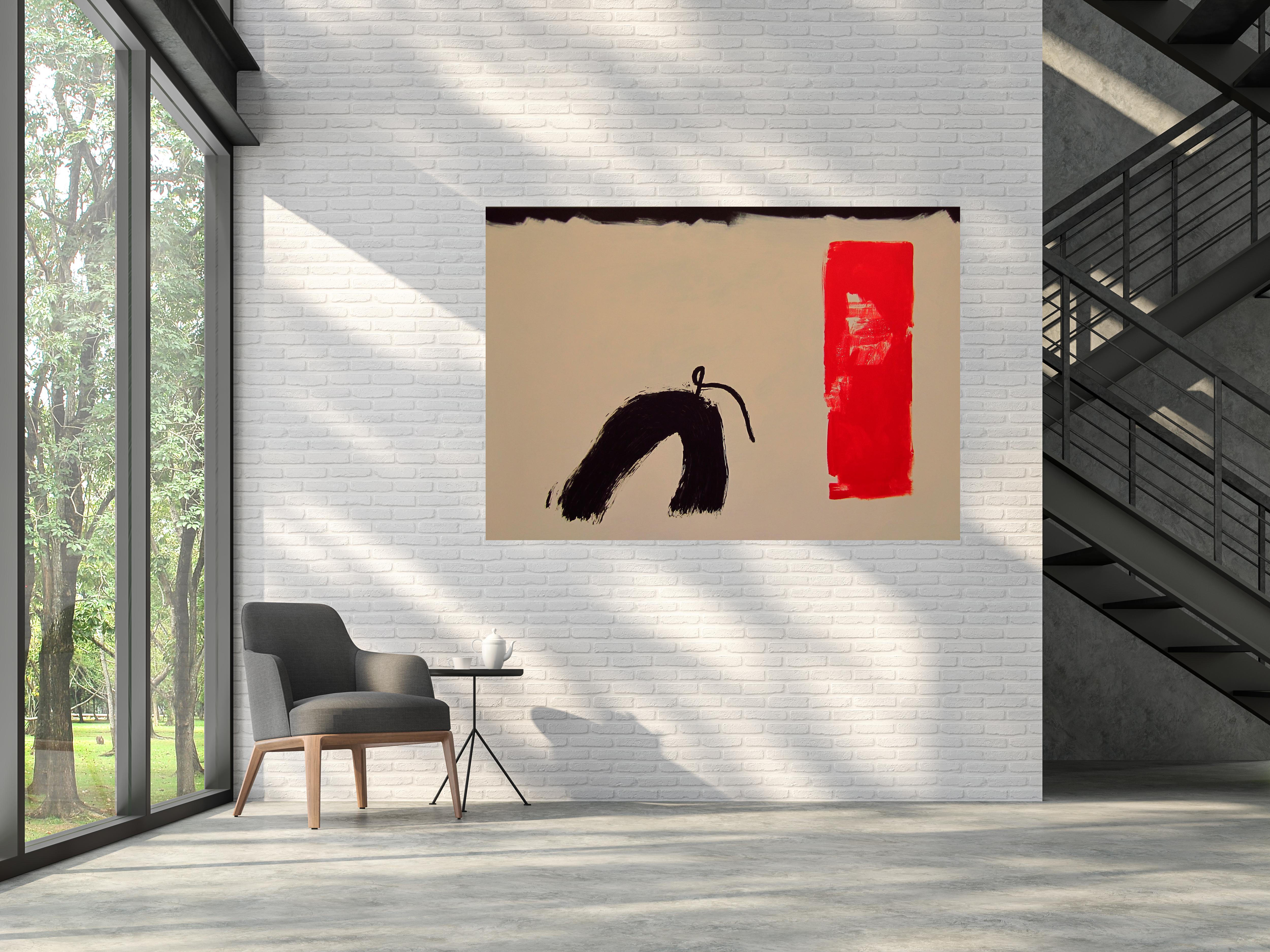 Ruz   Crema e rosso  Paesaggi -  Pittura astratta in acrilico su tela - Painting Astratto di RAFAEL RUZ