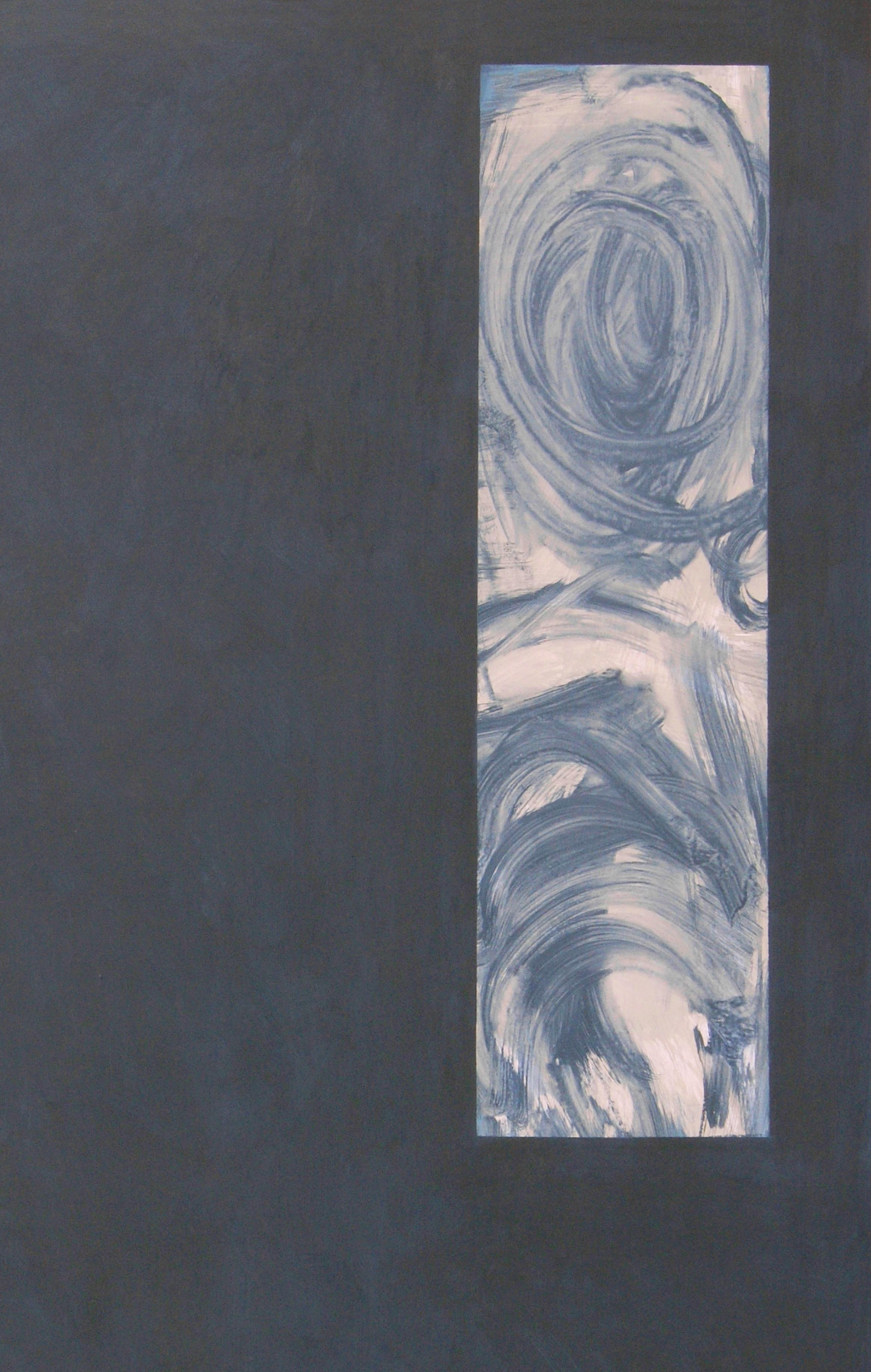 Ruz   Dark Blue  orignal  abstract canvas acrylic painting - Painting by RAFAEL RUZ
