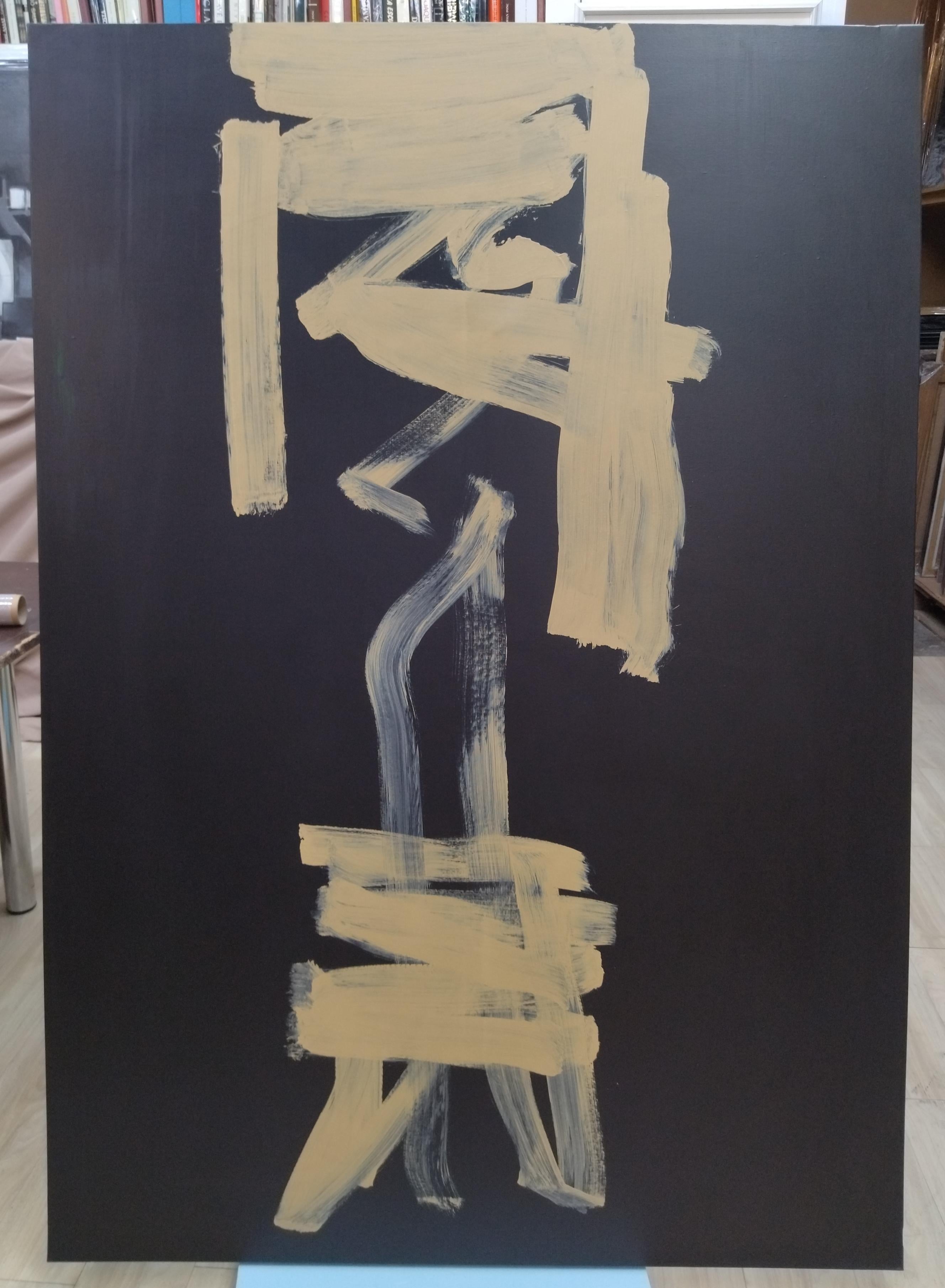 Ruz  Dark Blue Vertical Testigo. Landscapes -  Abstract Acrylic  Painting - Black Abstract Painting by RAFAEL RUZ
