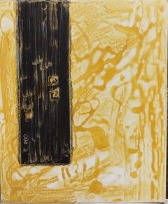 Ruz Golden Black on Yellow     Original- abstract  Acrylic on canvas. painting