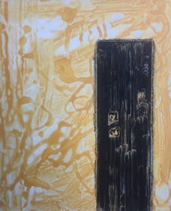 Ruz Golden Black on Yellow     Original- abstract  Acrylic on canvas. painting