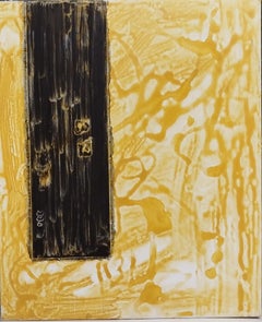 Ruz Golden Black on Yellow     Original- abstract  Acrylic on canvas. painting