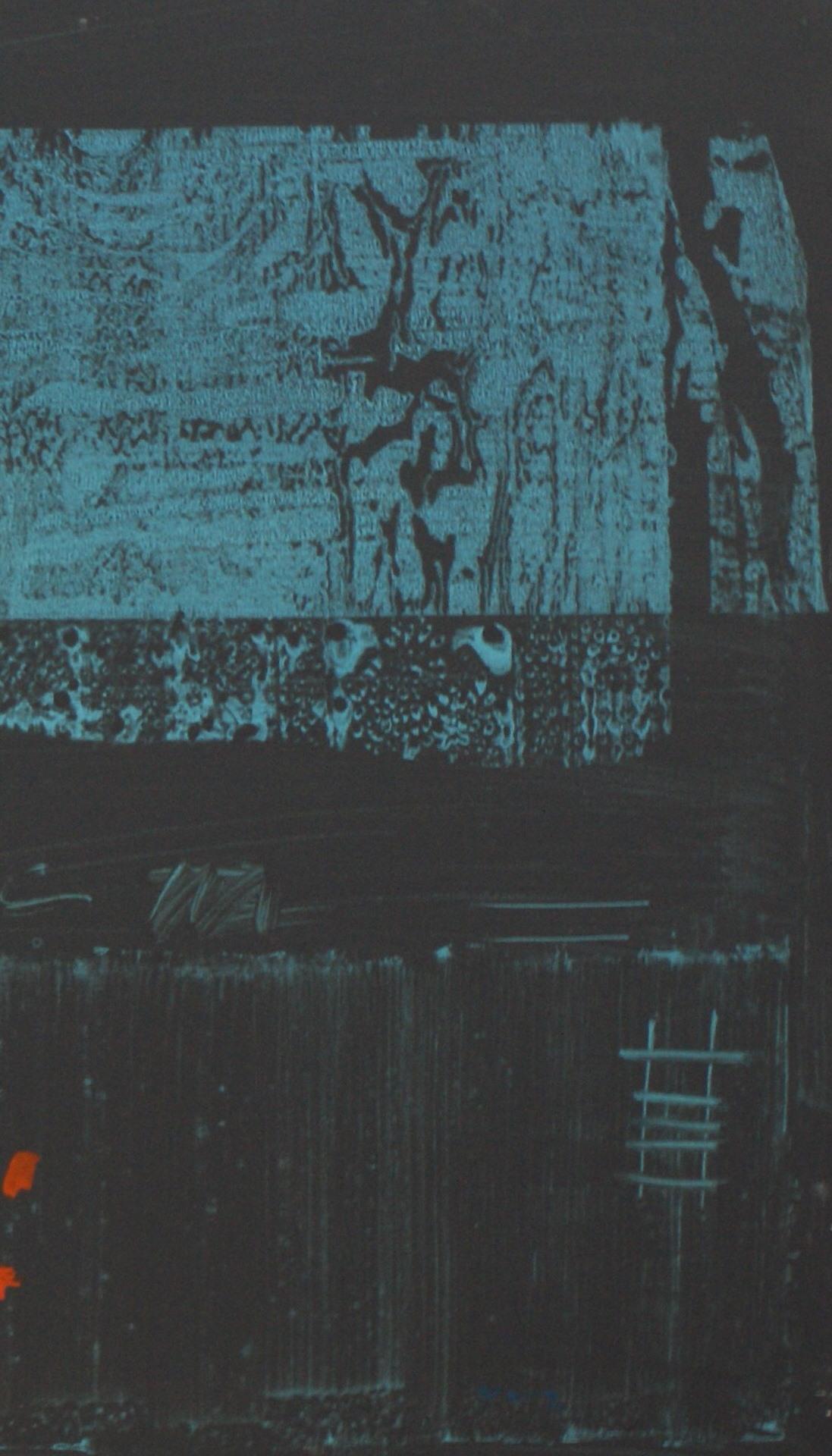 Original artwork by Spanish artist Rafael Ruz. 
RUZ, Rafael (Barcelona 1956)
While contemplating the painting of Ruz, we are inclined to talk about real ‘psychodrama’, in the same sense that Julius Bissier referred to some of the features in his own