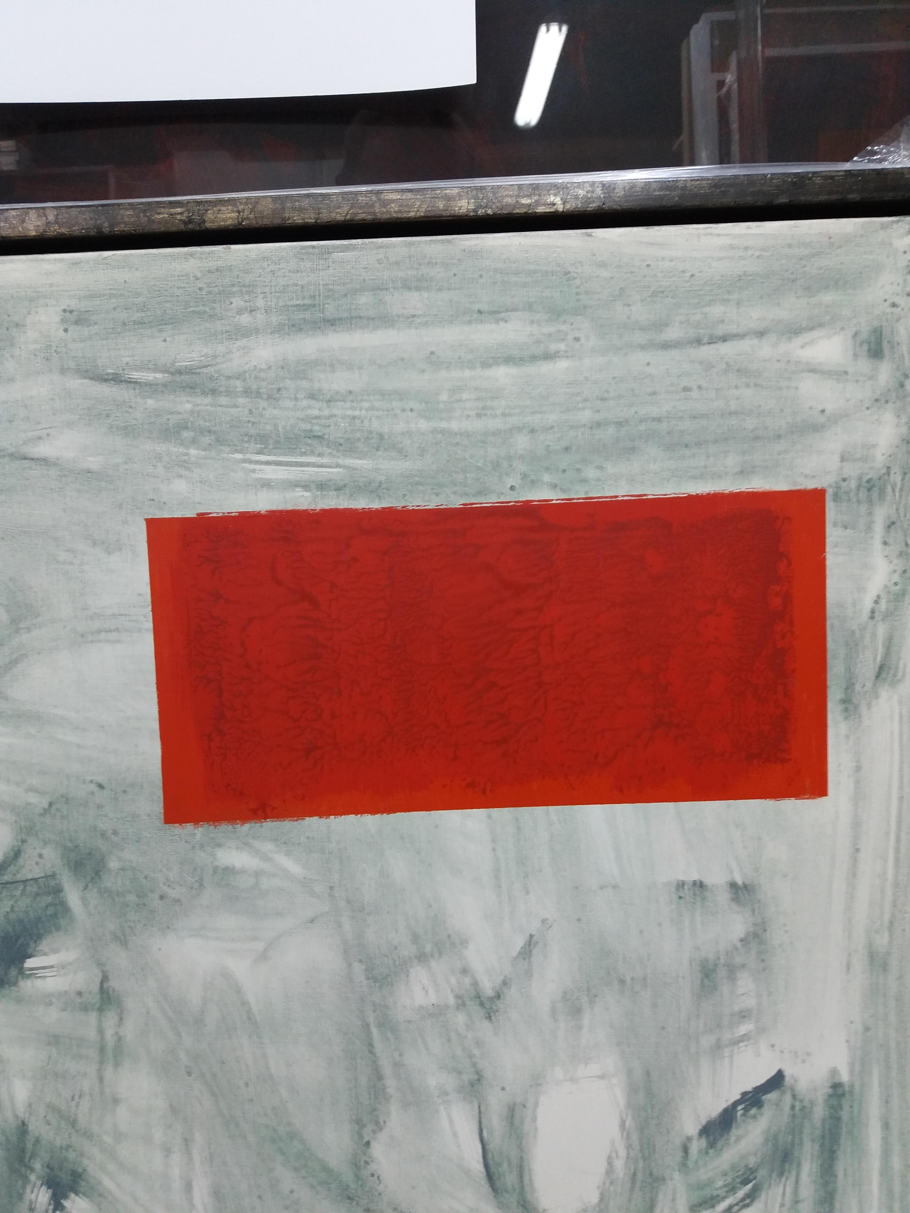 Ruz 8.4  Gray  Red original abstract acrylic canvas painting - Abstract Painting by RAFAEL RUZ