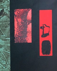 Ruz.  Schwarzes und Rotes abstraktes Acryl-Leinwandgemälde mit grünen Farben