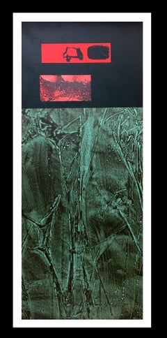 Ruz.  Green Colors Black and Red original abstract acrylic canvas painting