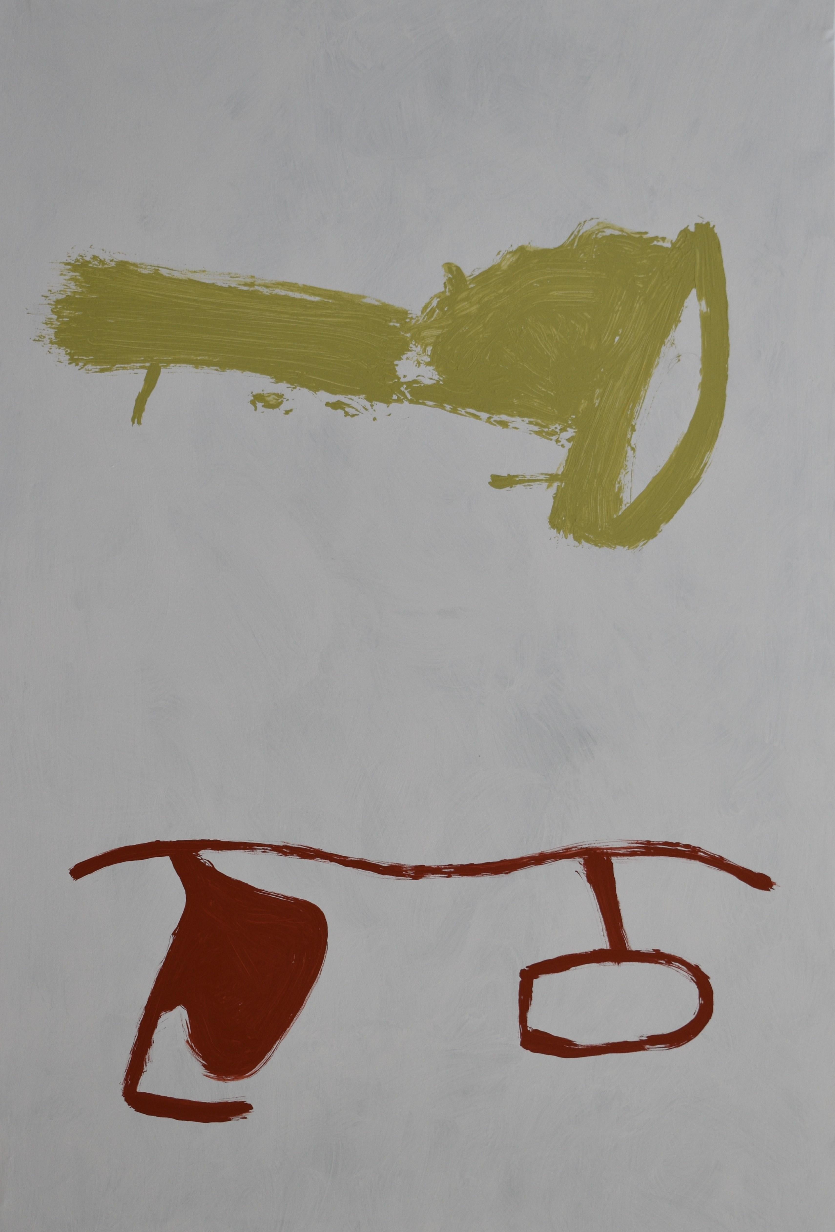 Ruz  Green Red Light Background  Abstract Acrylic on canvas Painting - Gray Abstract Painting by RAFAEL RUZ