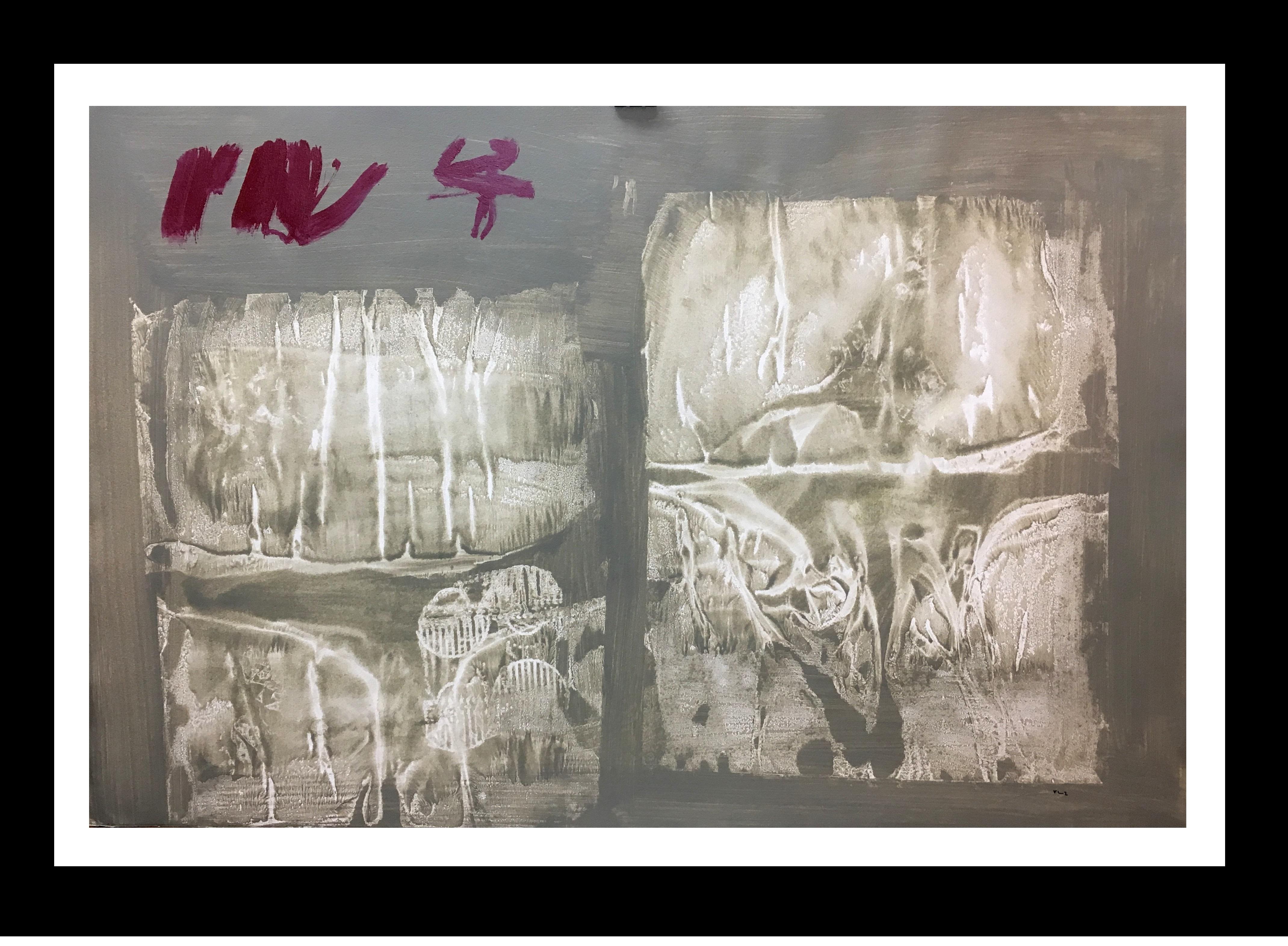 Ruz   Graue und rote  Braun  Landschaften  Abstraktes Gemälde in Acryl auf Papier