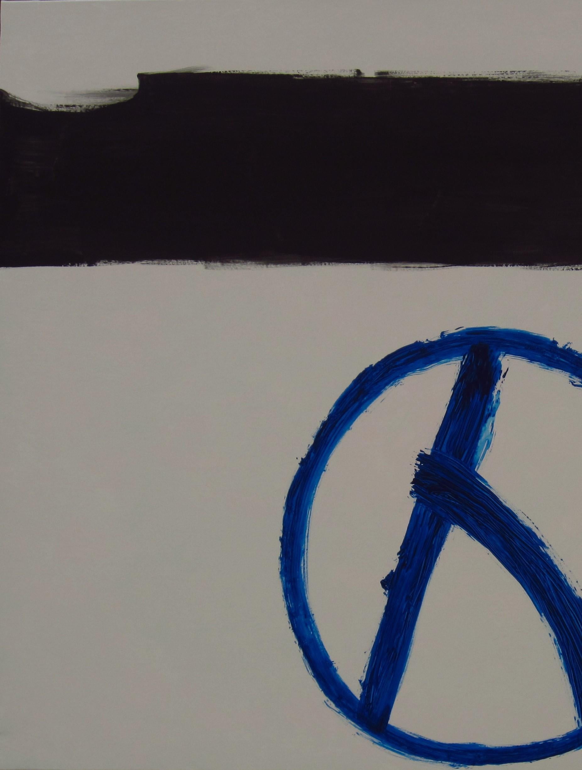 Grau-Schwarz-Blaues abstraktes Acryl  Malerei – Painting von RAFAEL RUZ