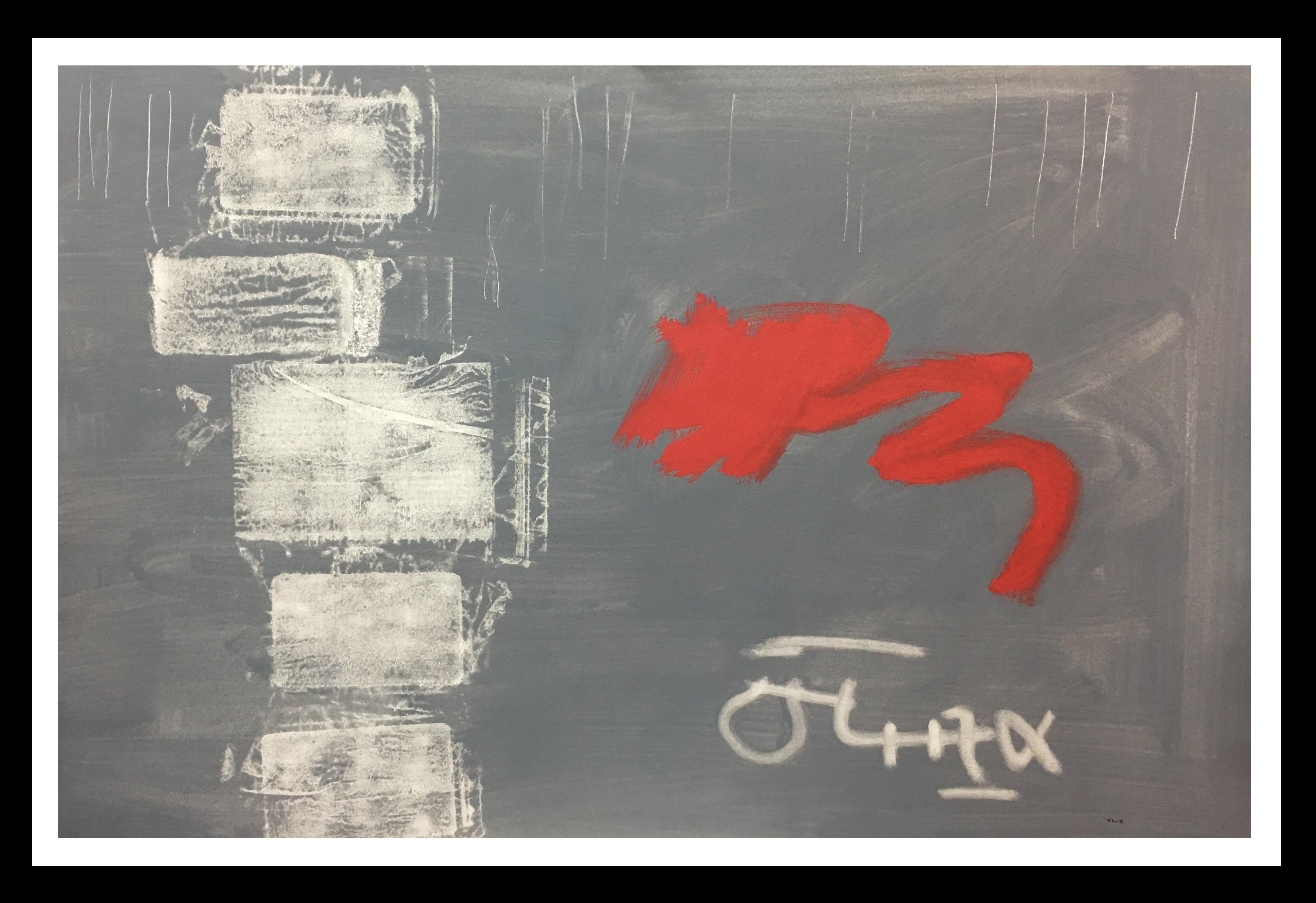 Abstract Painting di RAFAEL RUZ - Ruz  Grigio Rosso  Paesaggi - Pittura astratta acrilica su carta