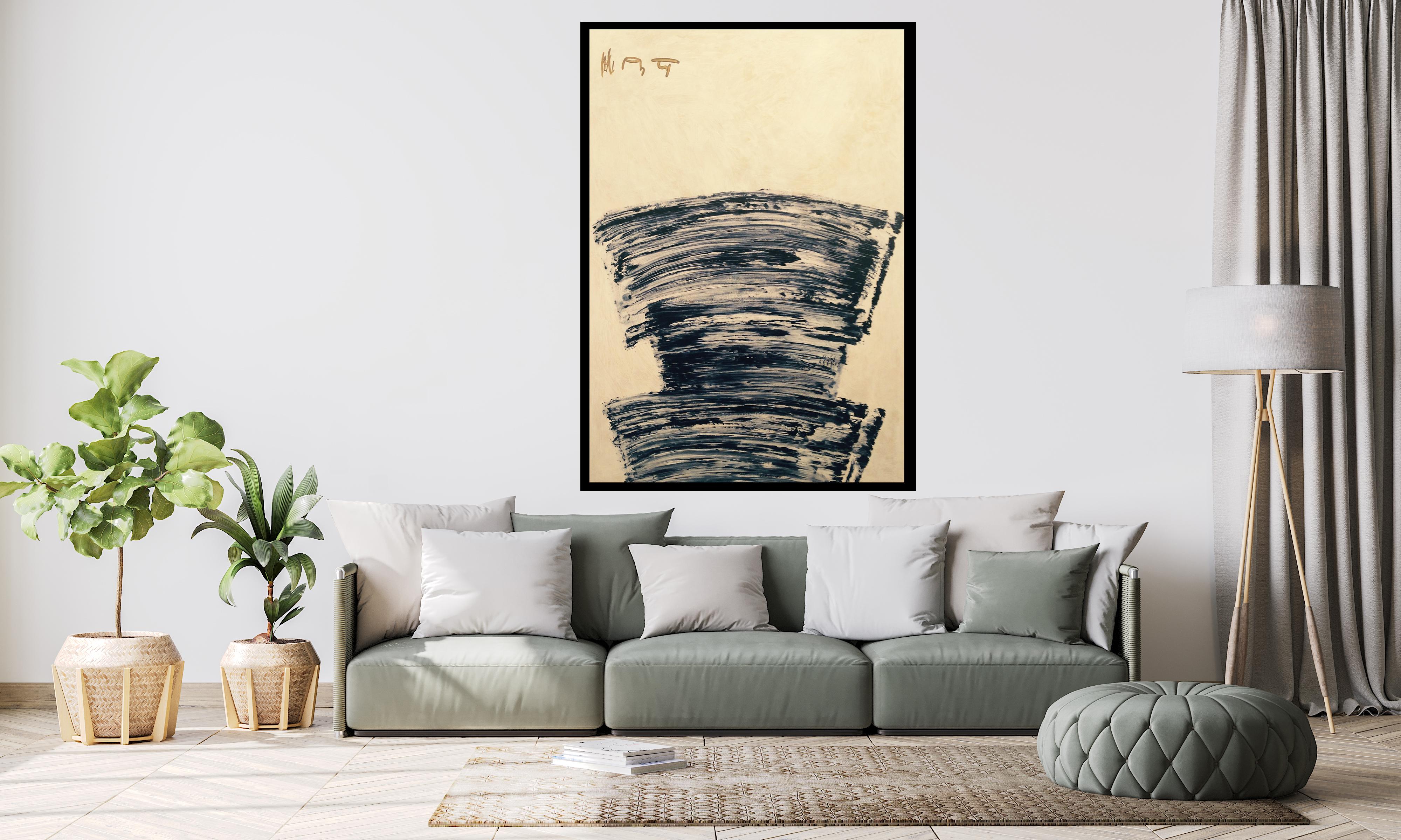 Ruz  Sfondo chiaro  Blu  Grande verticale. originale  tela astratta acrilica - Painting di RAFAEL RUZ
