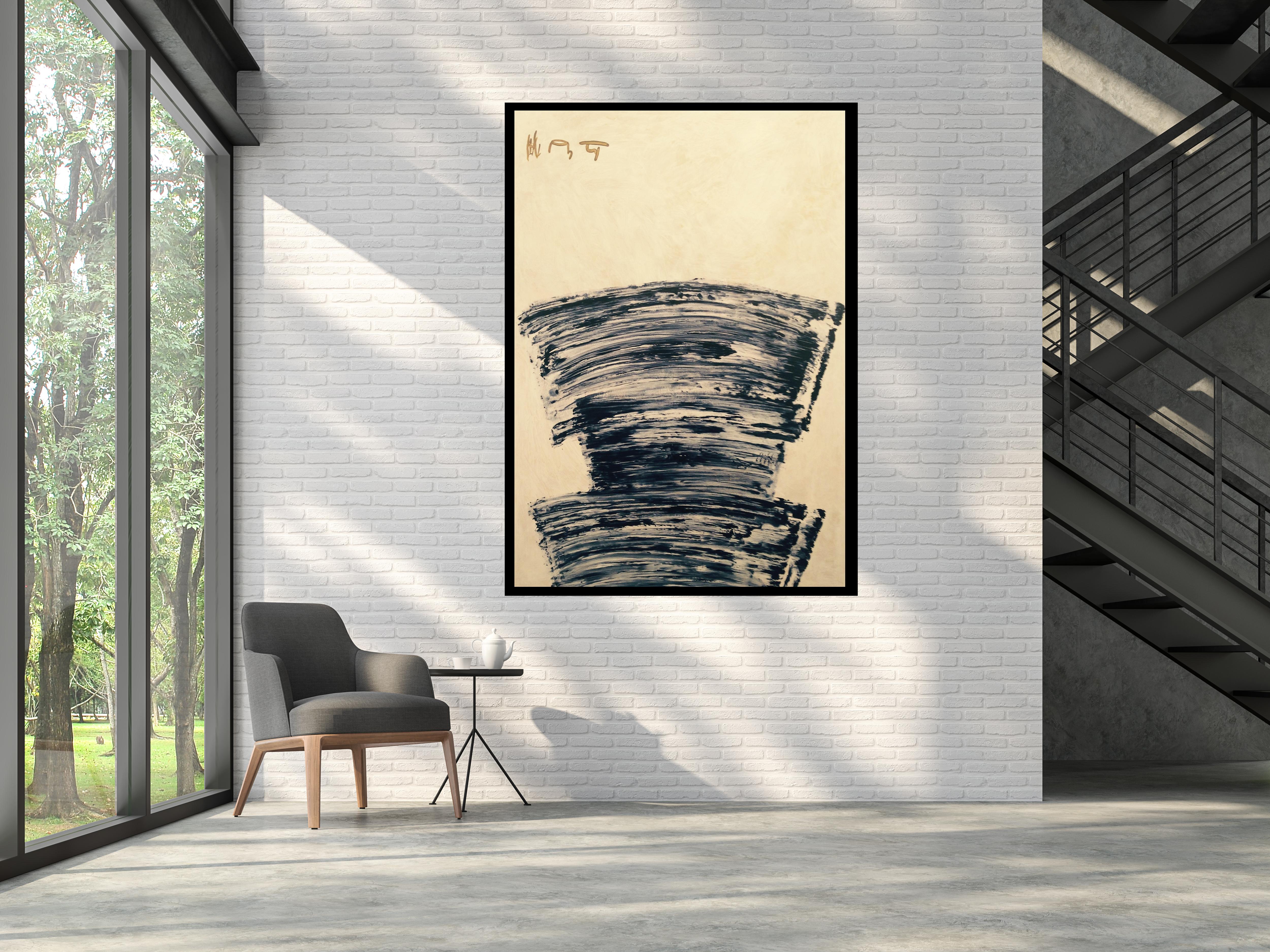 Ruz  Sfondo chiaro  Blu  Grande verticale. originale  tela astratta acrilica - Painting Astratto di RAFAEL RUZ