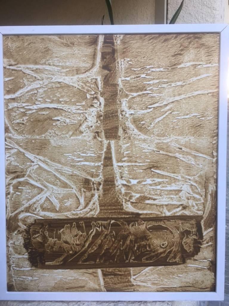 Ruz  Ocher  Vertical   original abstract acrilic canvas painting - Painting by RAFAEL RUZ