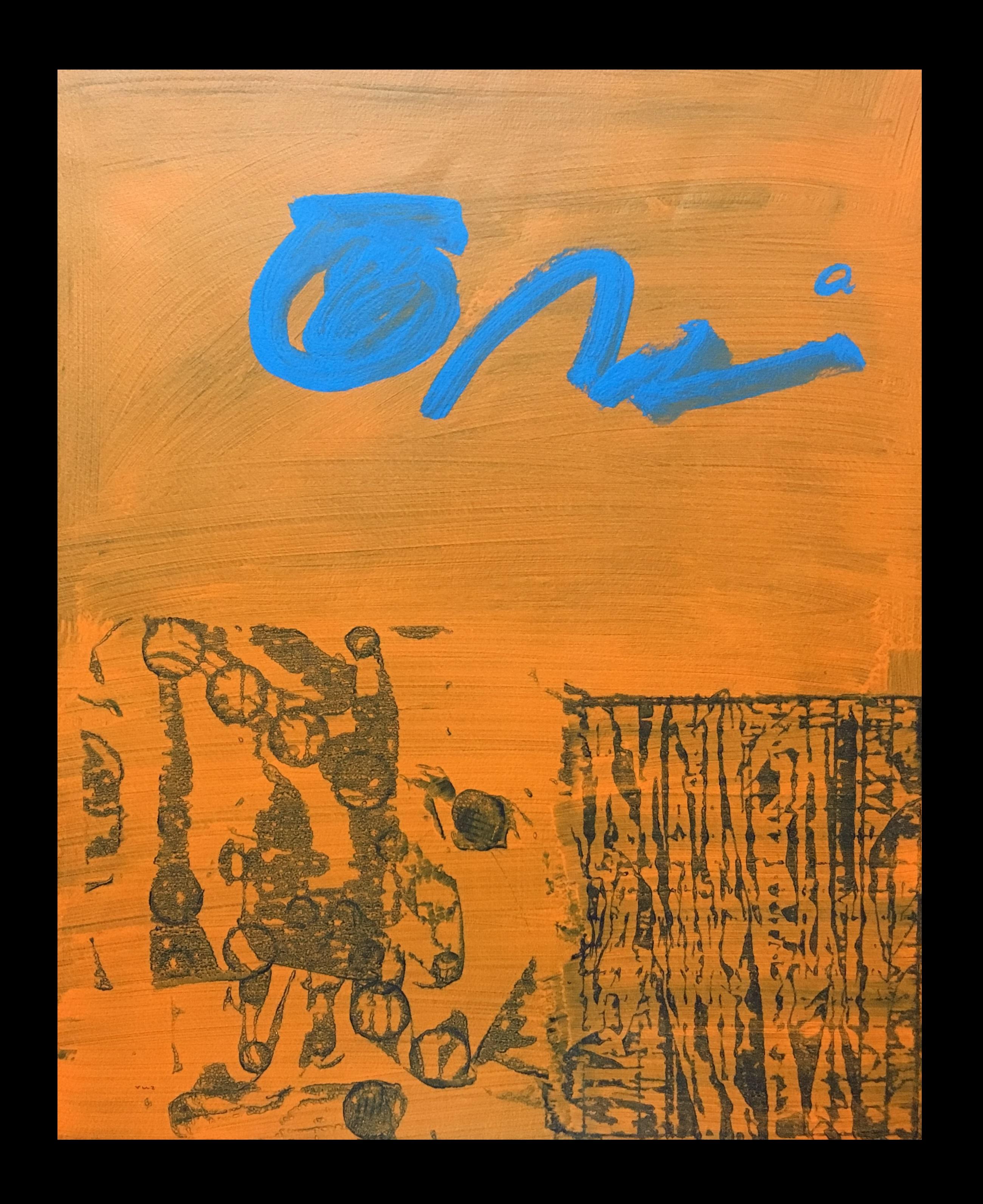 Ruz  Orange  Senkrecht  Innenbereich  Abstraktes Gemälde in Acryl auf Papier – Painting von RAFAEL RUZ