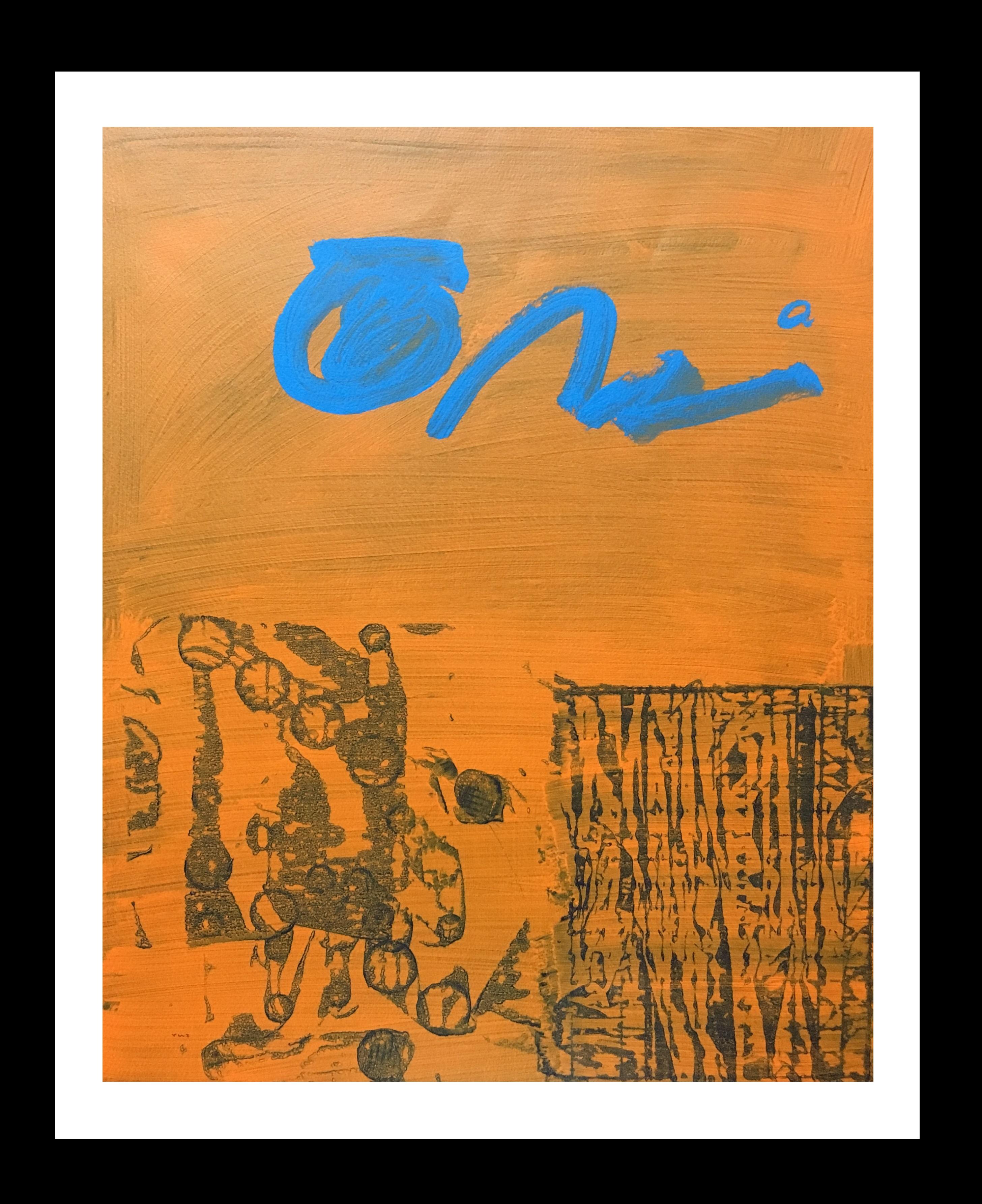 RAFAEL RUZ Abstract Painting – Ruz  Orange  Senkrecht  Innenbereich  Abstraktes Gemälde in Acryl auf Papier