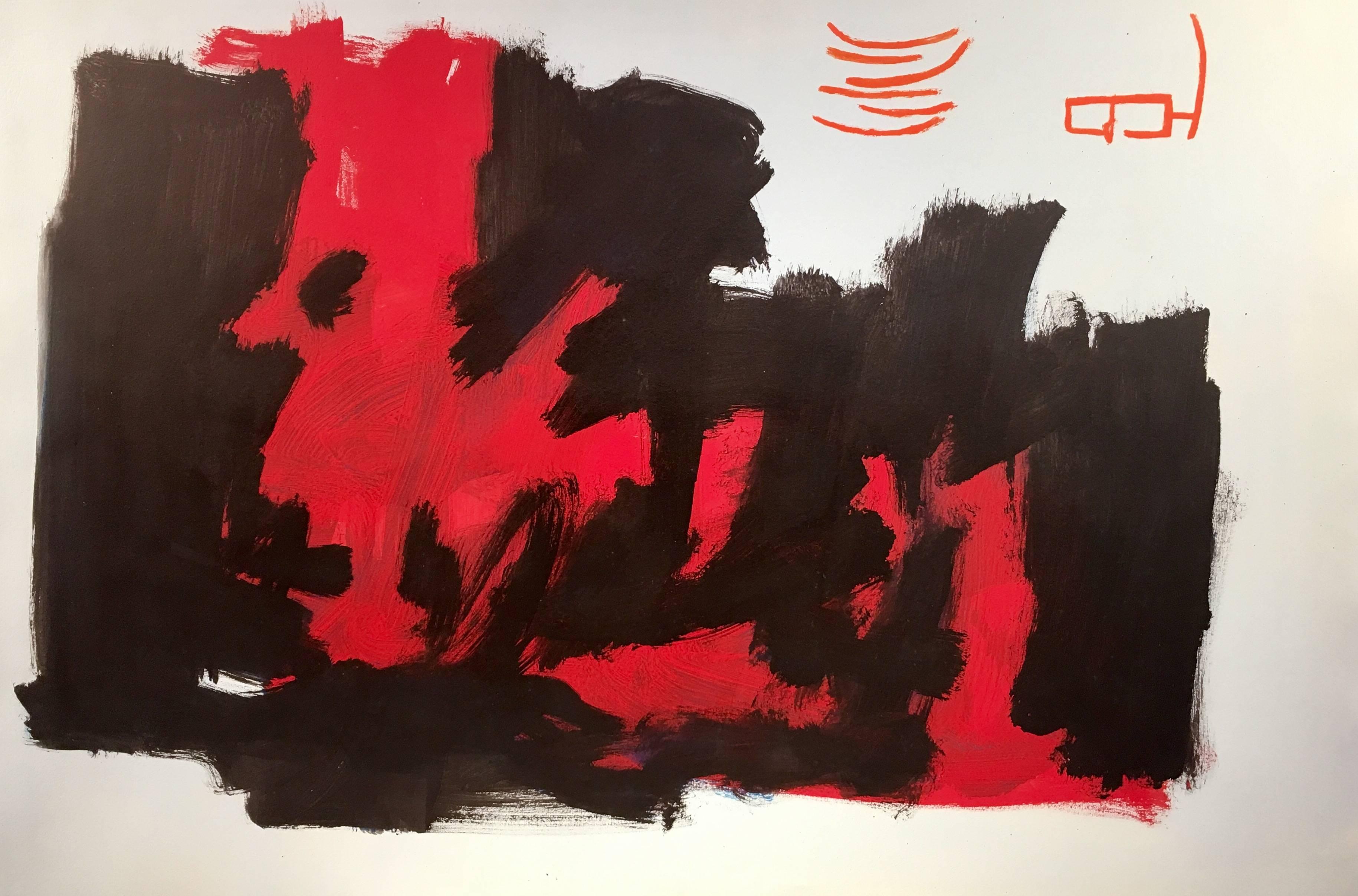 RAFAEL RUZ Abstract Painting - Ruz    Red  Black  Interior Landscapes - Abstract Acrylic on paper Painting